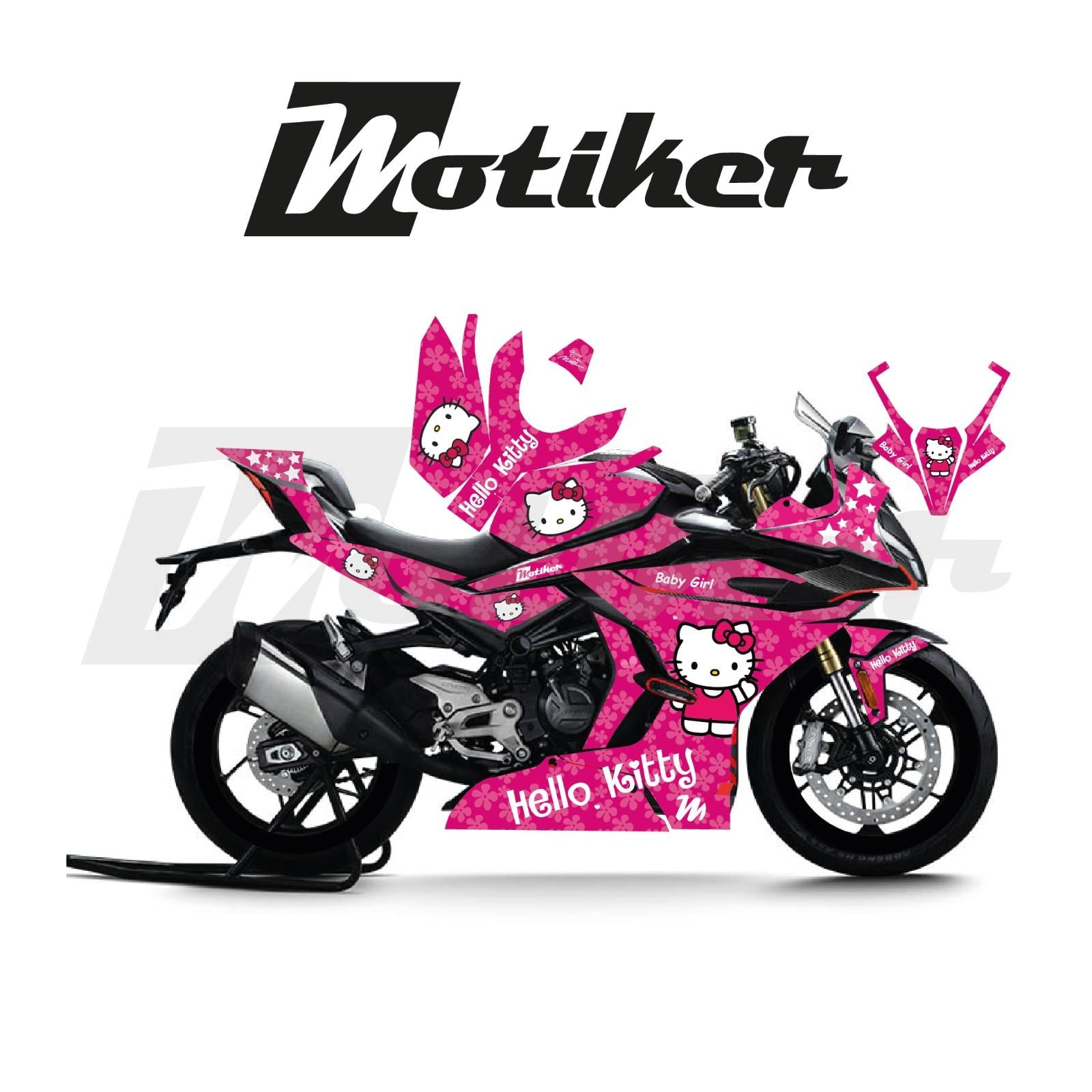 CFMOTO 450SR Hello Kitty Pembe Çiçekli Sticker Etiket Tasarım Motosiklet Kaplama Modeli
