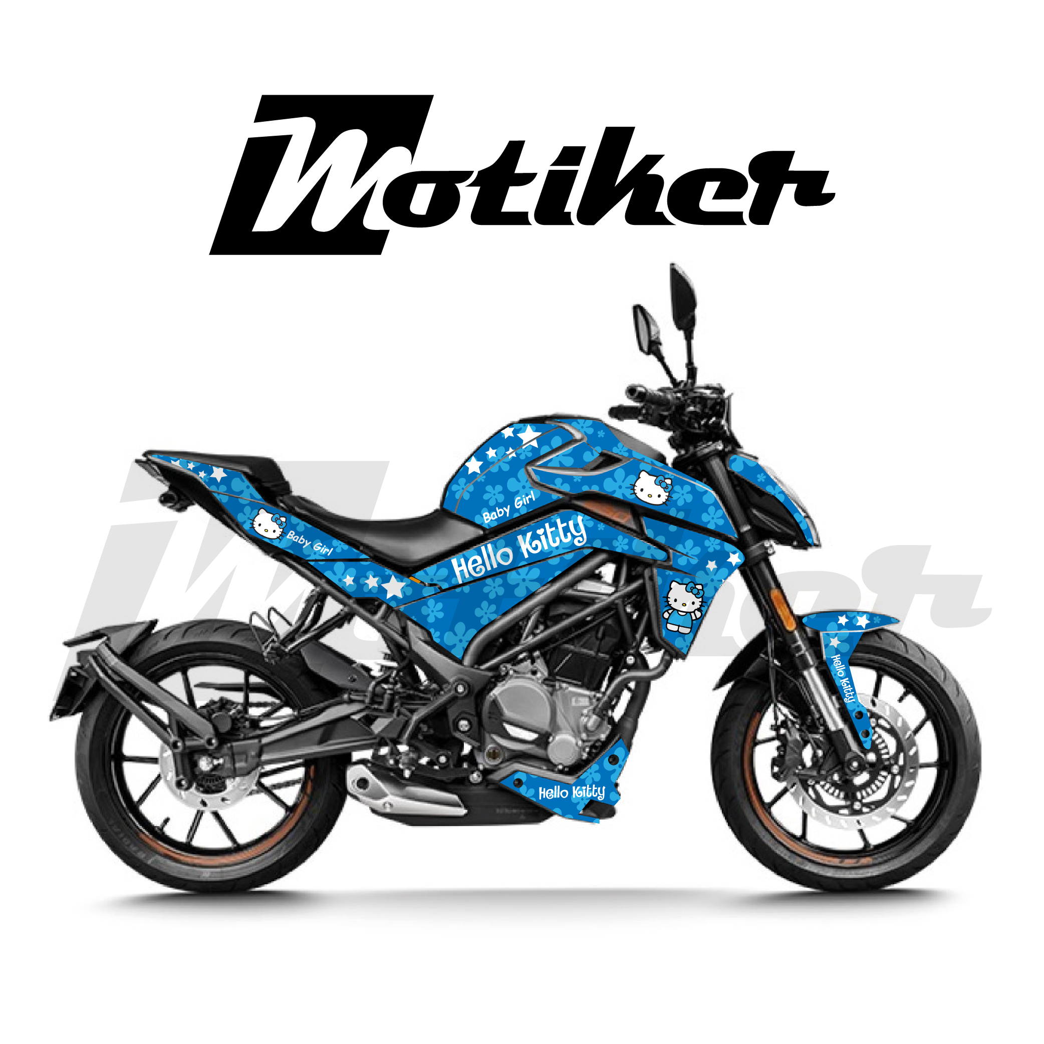 CF MOTO 250NK Hello Kitty Mavi Beyaz Tasarımı Sticker Etiket Modeli