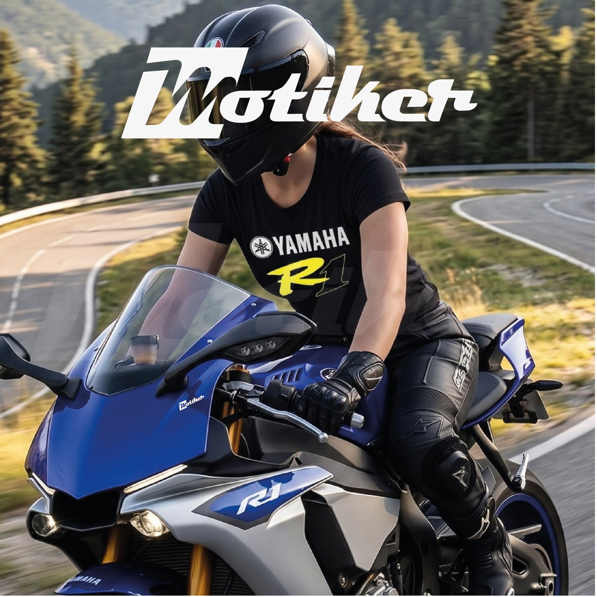 Yamaha R1 Siyah Baskı Logo Tshirt Modeli