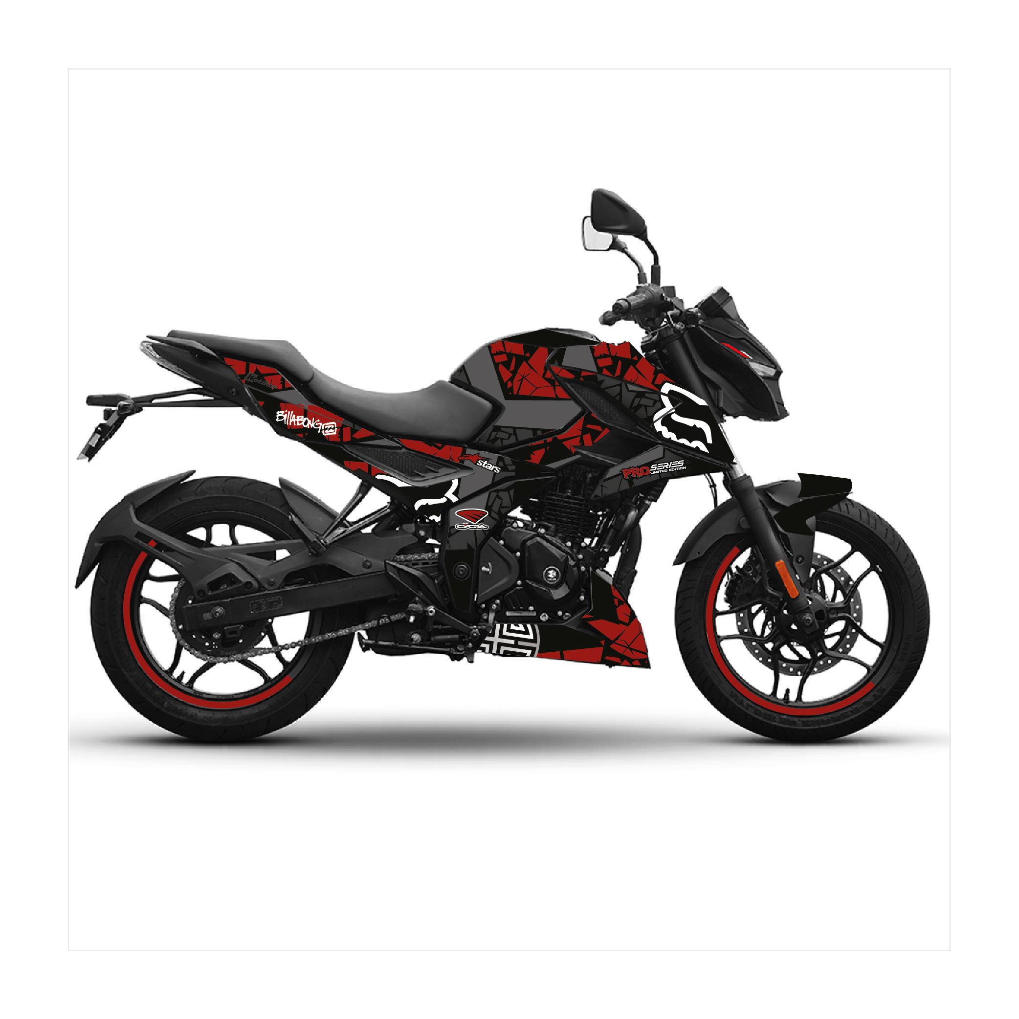 Bajaj N250 Divided Fox Tasarım Motosiklet Sticker Etiket Kaplama Modeli Gri - Kırmızı