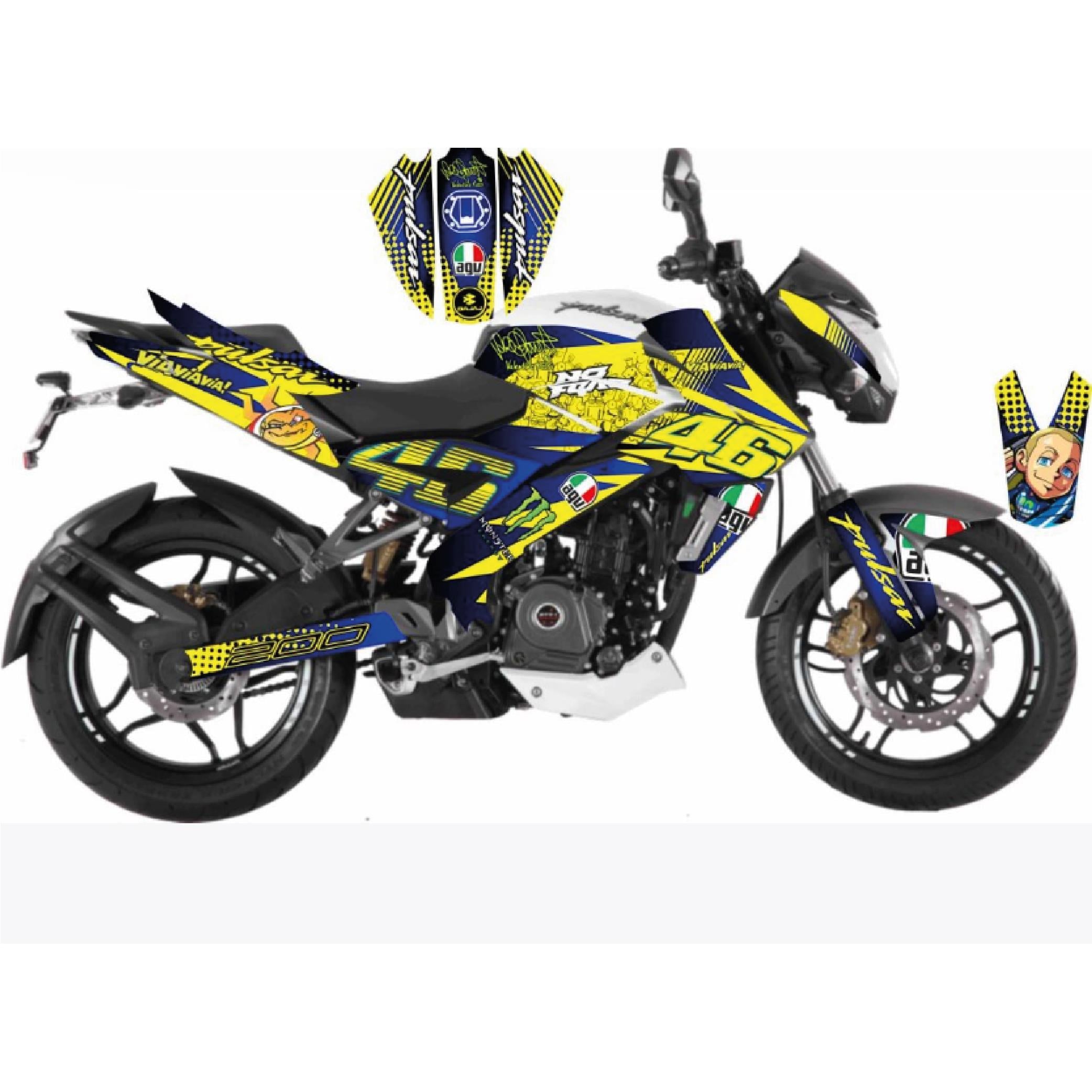 PULSAR NS 200BAJAJ NS200 Sticker Rossi 46 Kaplama Etiket Tasarım Modeli