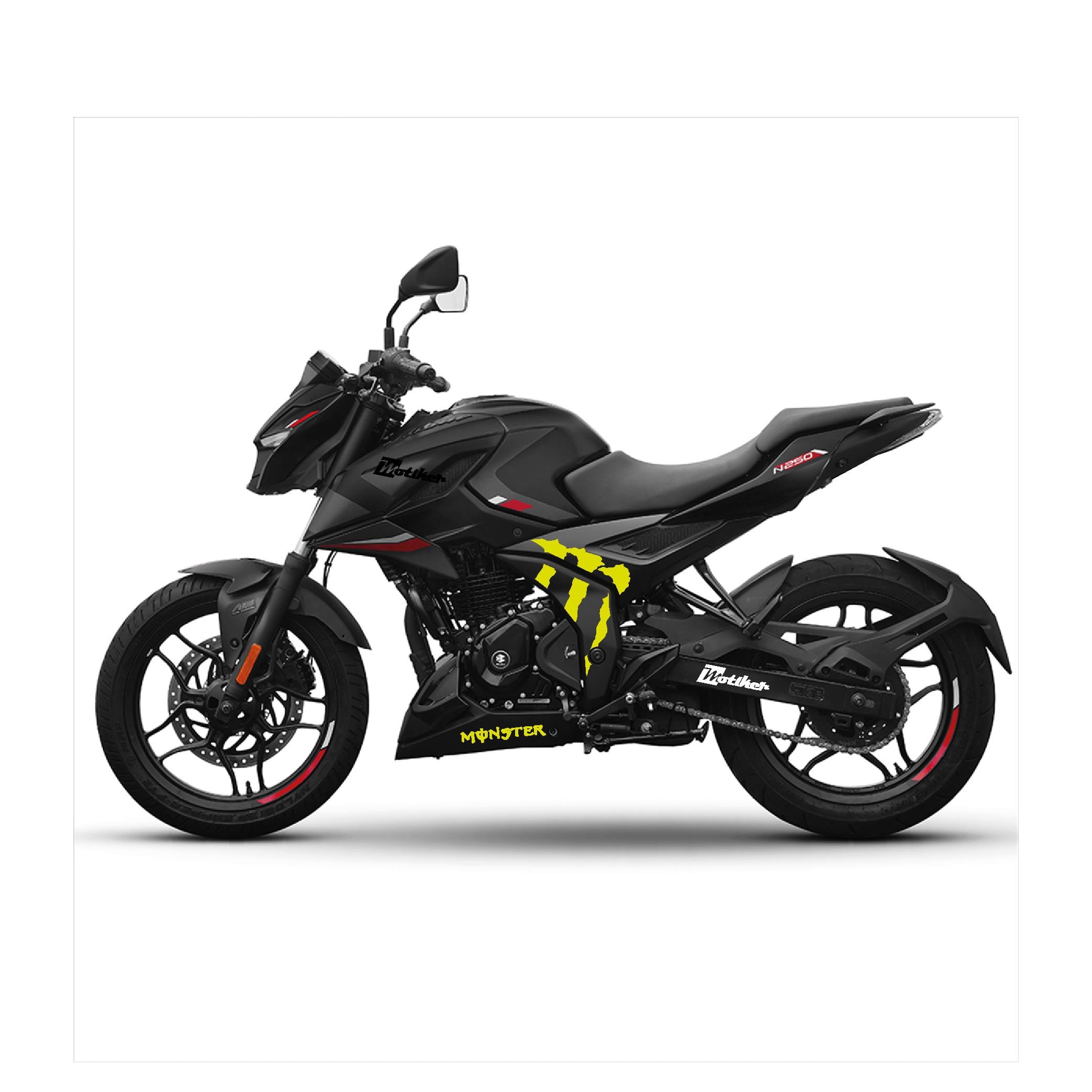 BAJAJ PULSAR N250 Orta Şase Motosiklet Sticker Etiket Modeli Monster Energy Neon Yeşil (Sarı)