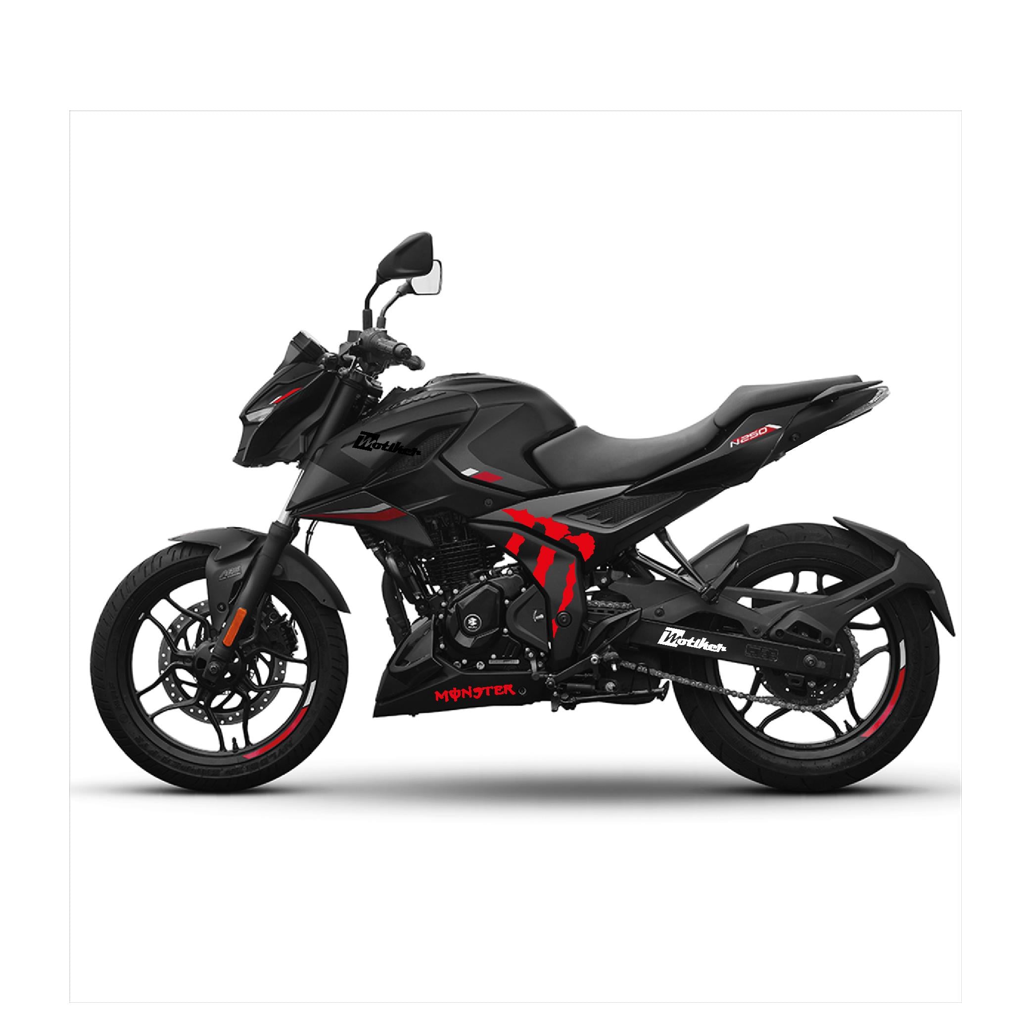 BAJAJ PULSAR N250 Orta Şase Motosiklet Sticker Etiket Modeli Monster Energy Kırmızı