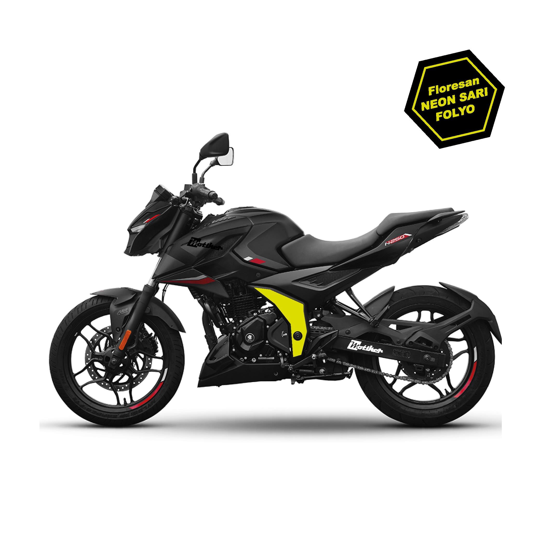 BAJAJ PULSAR N250 Orta Şase Motosiklet Sticker Etiket Kaplama Modeli Neon Yeşil (Sarı)