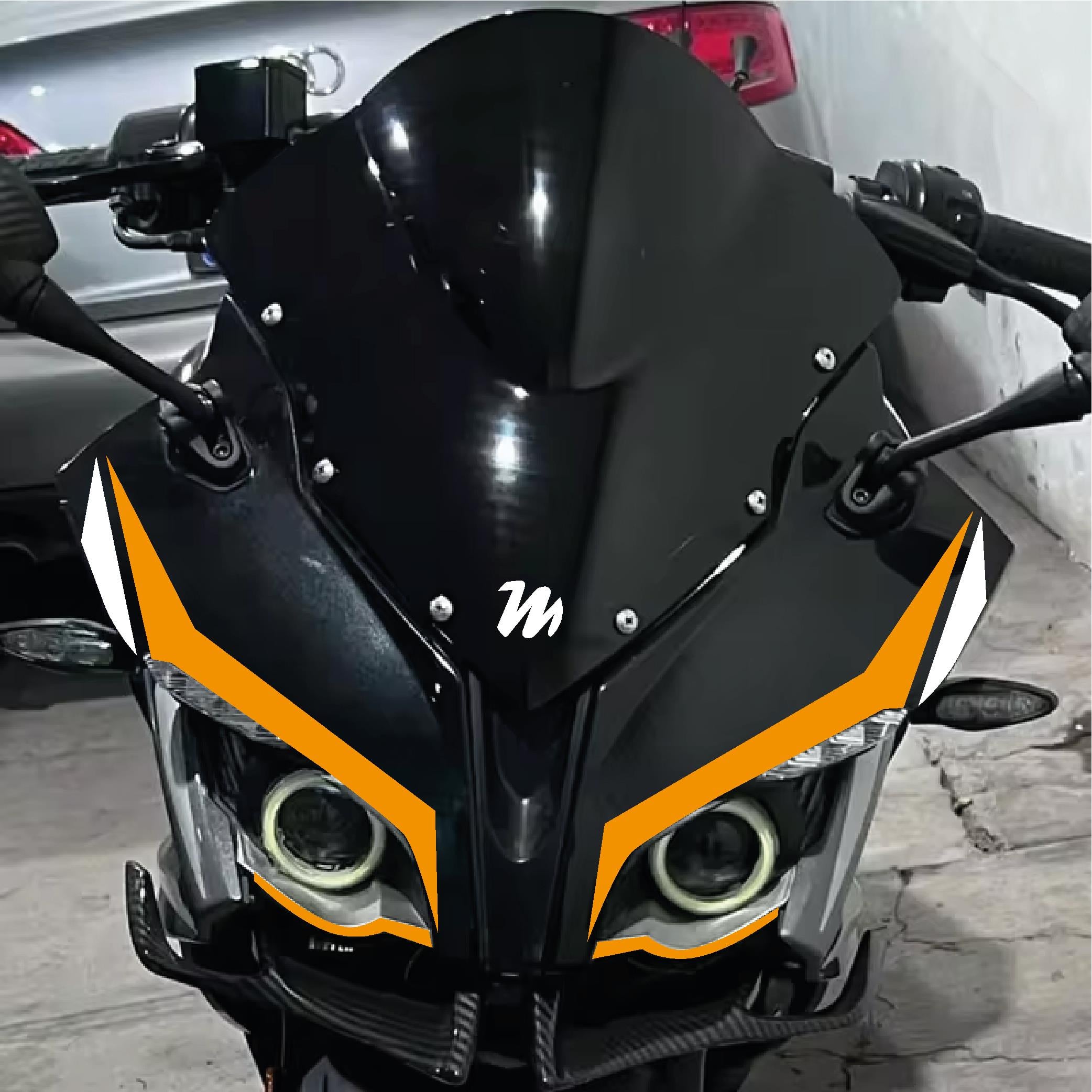 PULSAR RS 200Bajaj RS200 6'lı Ön Kafa Sticker Etiket Modeli Çift Renk Turuncu Beyaz Set