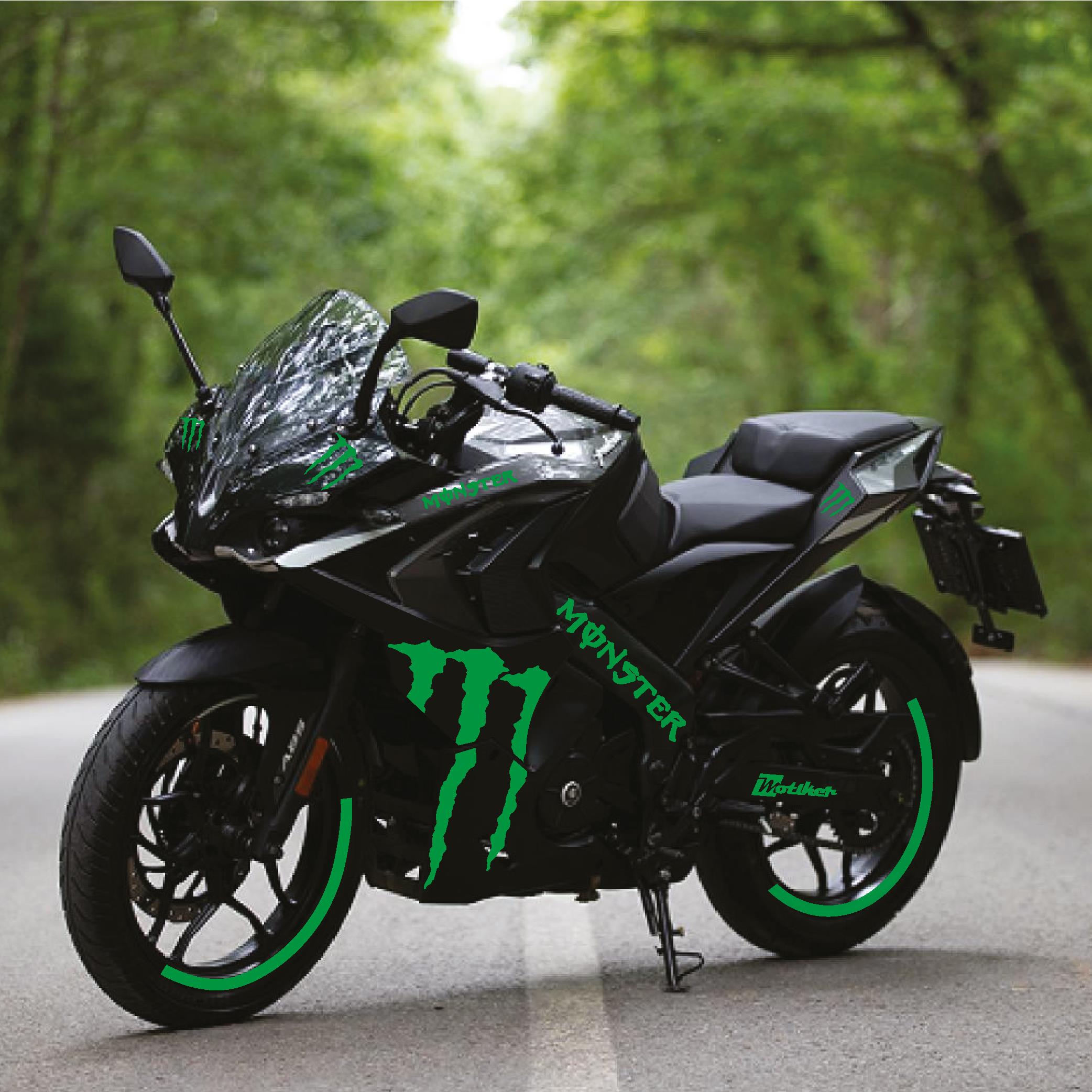 PULSAR RS 200Bajaj RS200 Monster Tek Renk Yeşil Motosiklet Sticker Etiket Takım Modeli