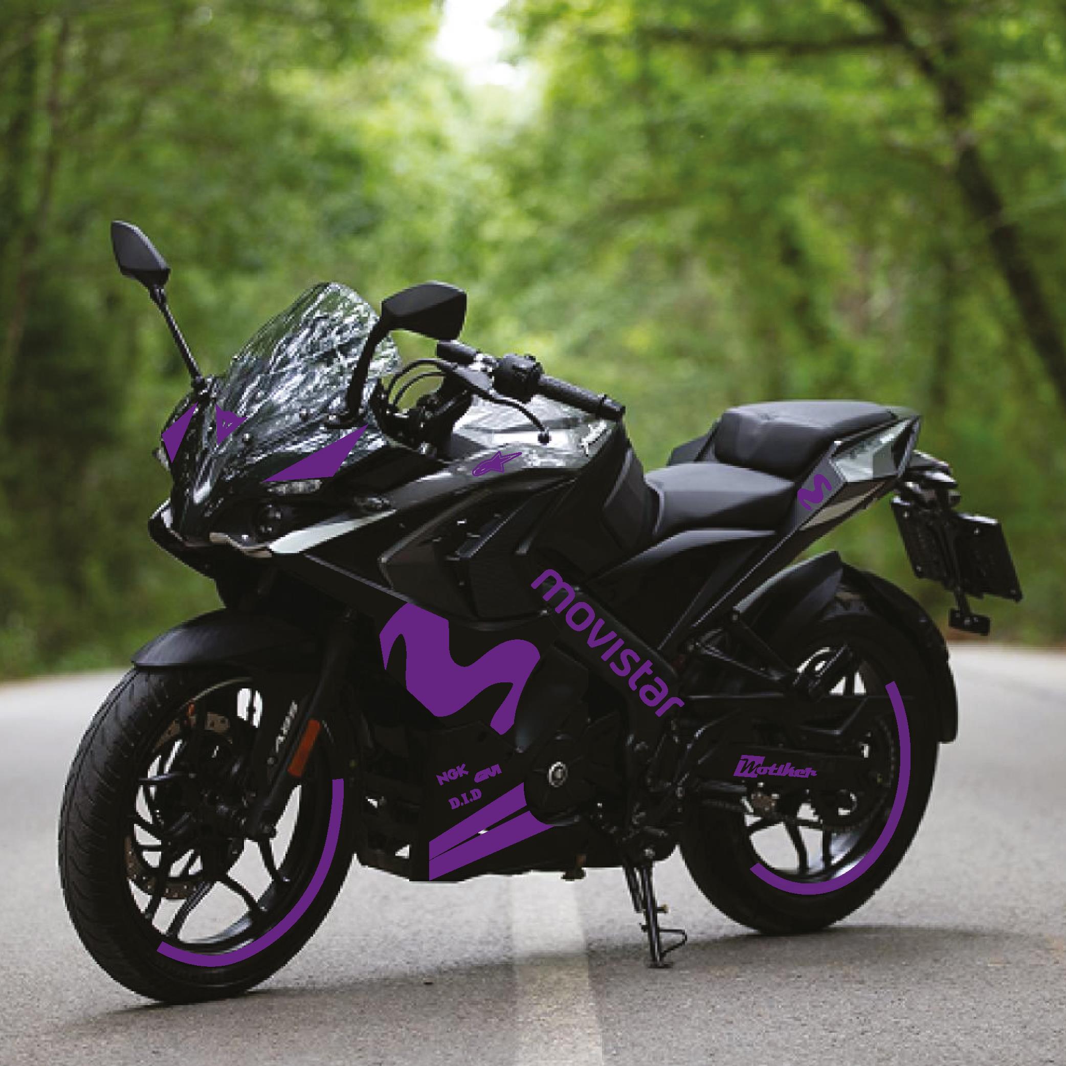 PULSAR RS 200Bajaj RS200 Movistar Tek Renk Mor Motosiklet Sticker Etiket Takım Modeli
