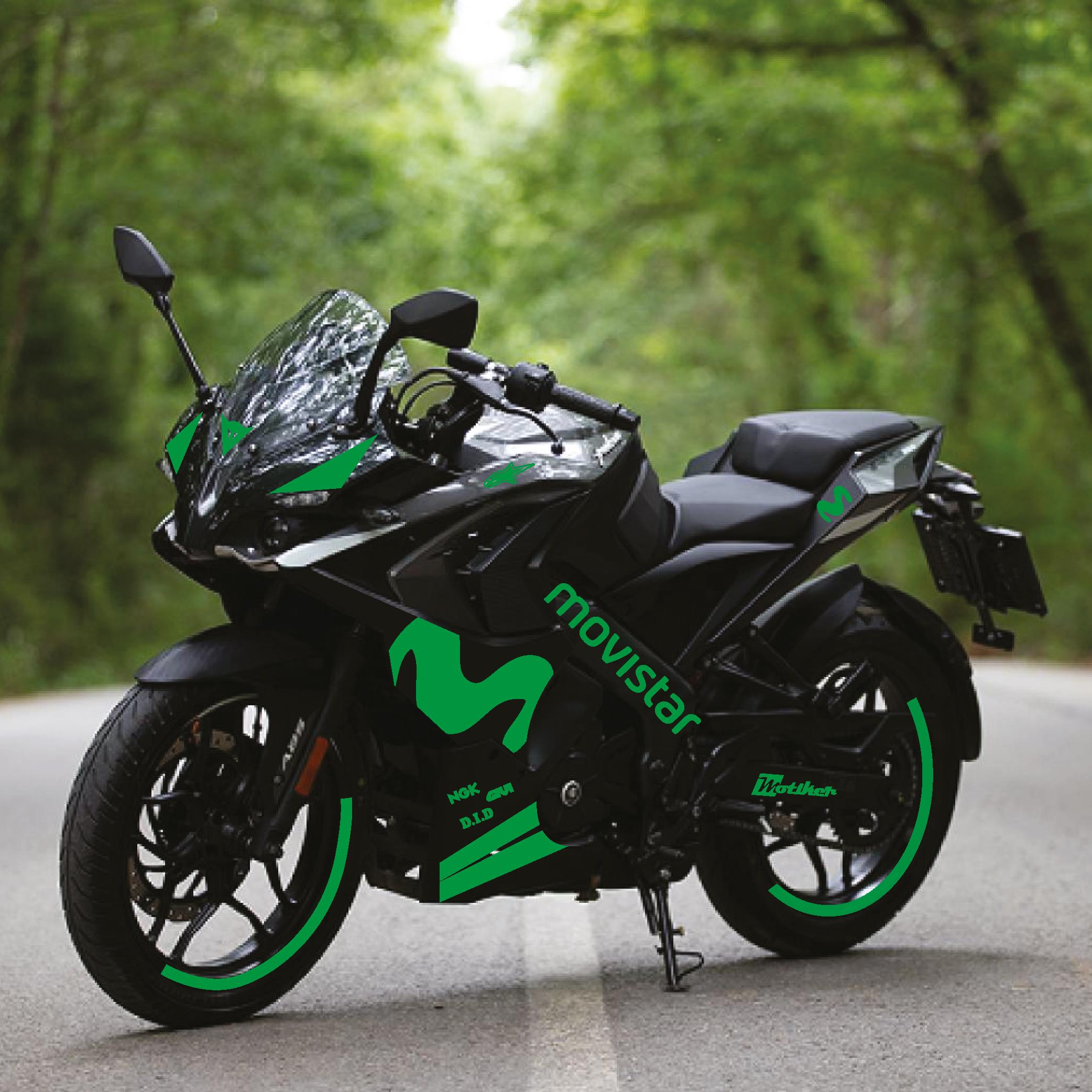 PULSAR RS 200Bajaj RS200 Movistar Tek Renk Yeşil Motosiklet Sticker Etiket Takım Modeli