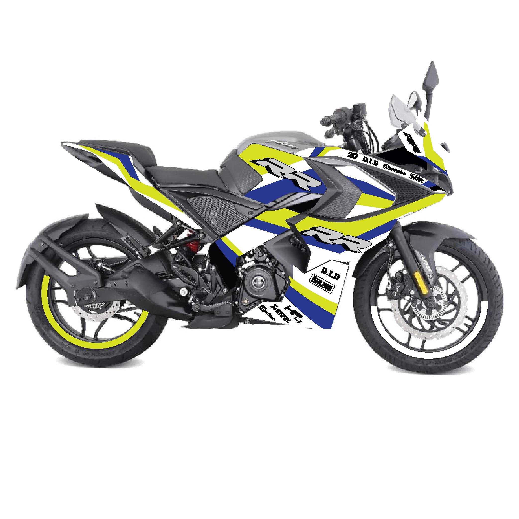 BAJAJ RS200 RR Model Tasarım Motosiklet Sticker Etiket Modeli Neon Yeşil (Sarı) - Lacivert