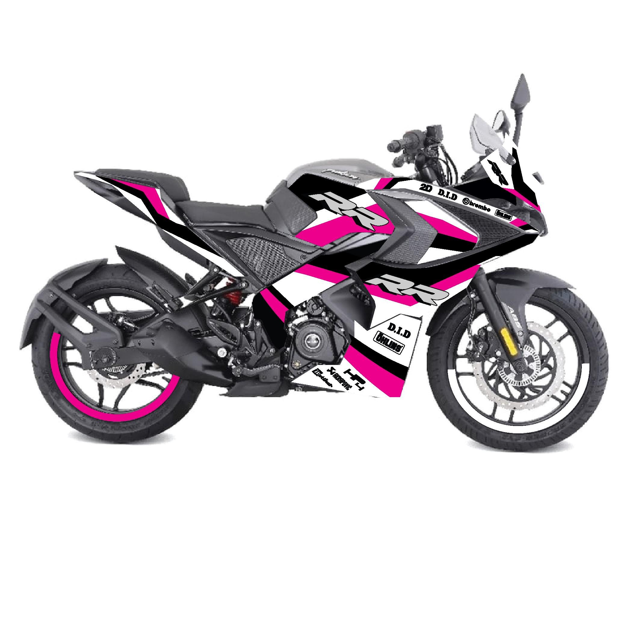 BAJAJ RS200 RR Model Tasarım Motosiklet Sticker Etiket Modeli Pembe - Siyah 