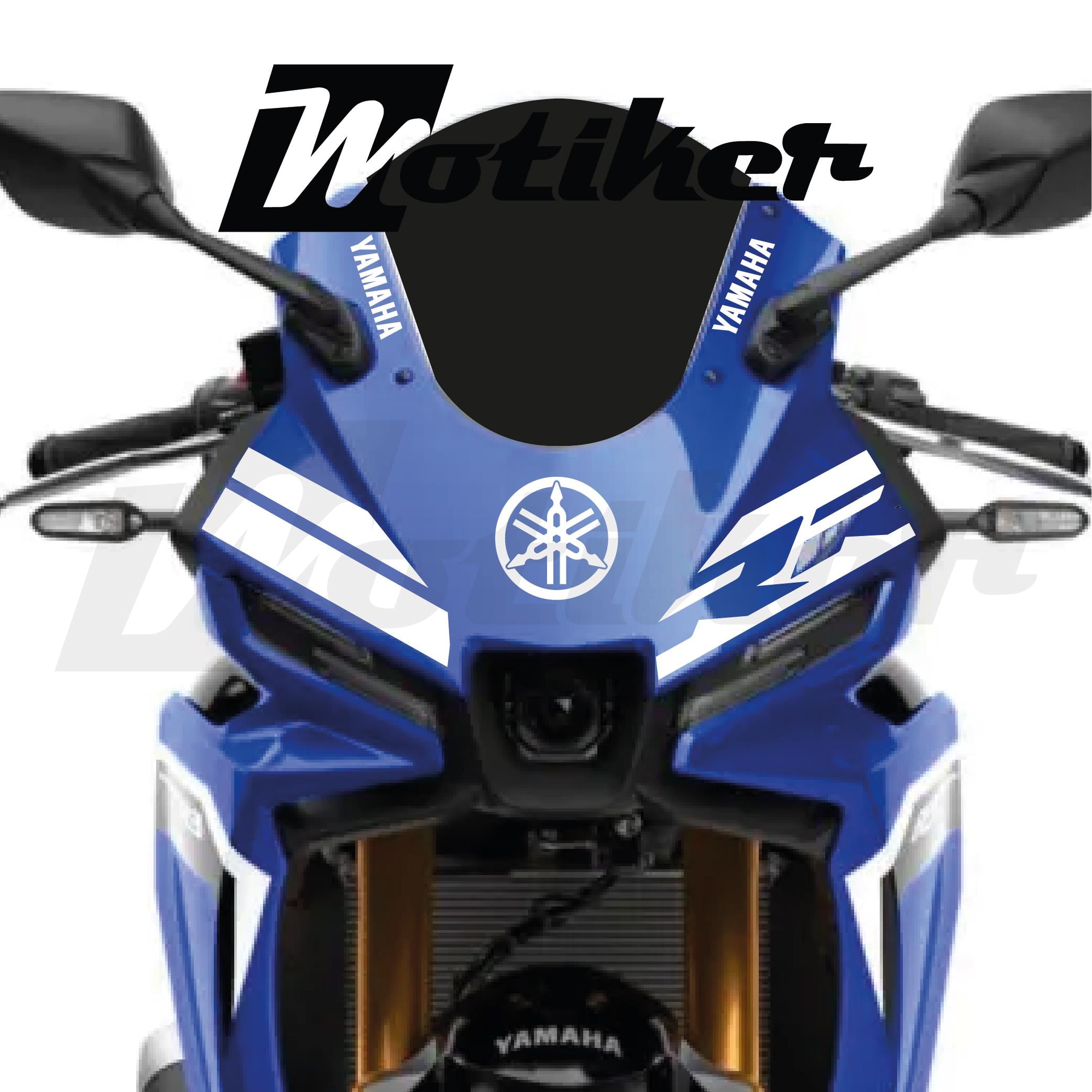 Yamaha YZF R25 Ön Kafa Beyaz RR Ve Çift Çizgi Tasarım Sticker Etiket Modeli
