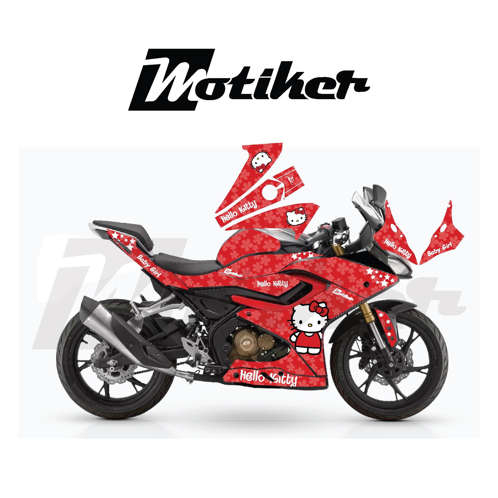 RKS SRK125R Kırmızı Hello Kitty Parçalı Kaplama Tasarımı Sticker Etiket Modeli