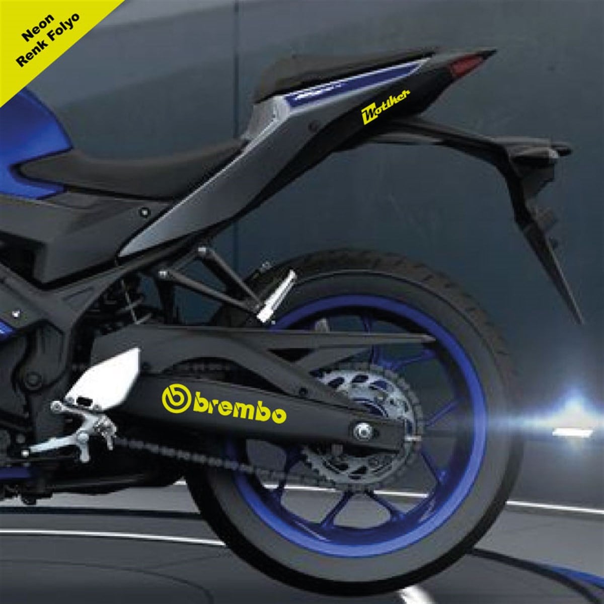 Brembo Yazılı Neon Sarı Arka Maşa Sticker Etiket Modeli 