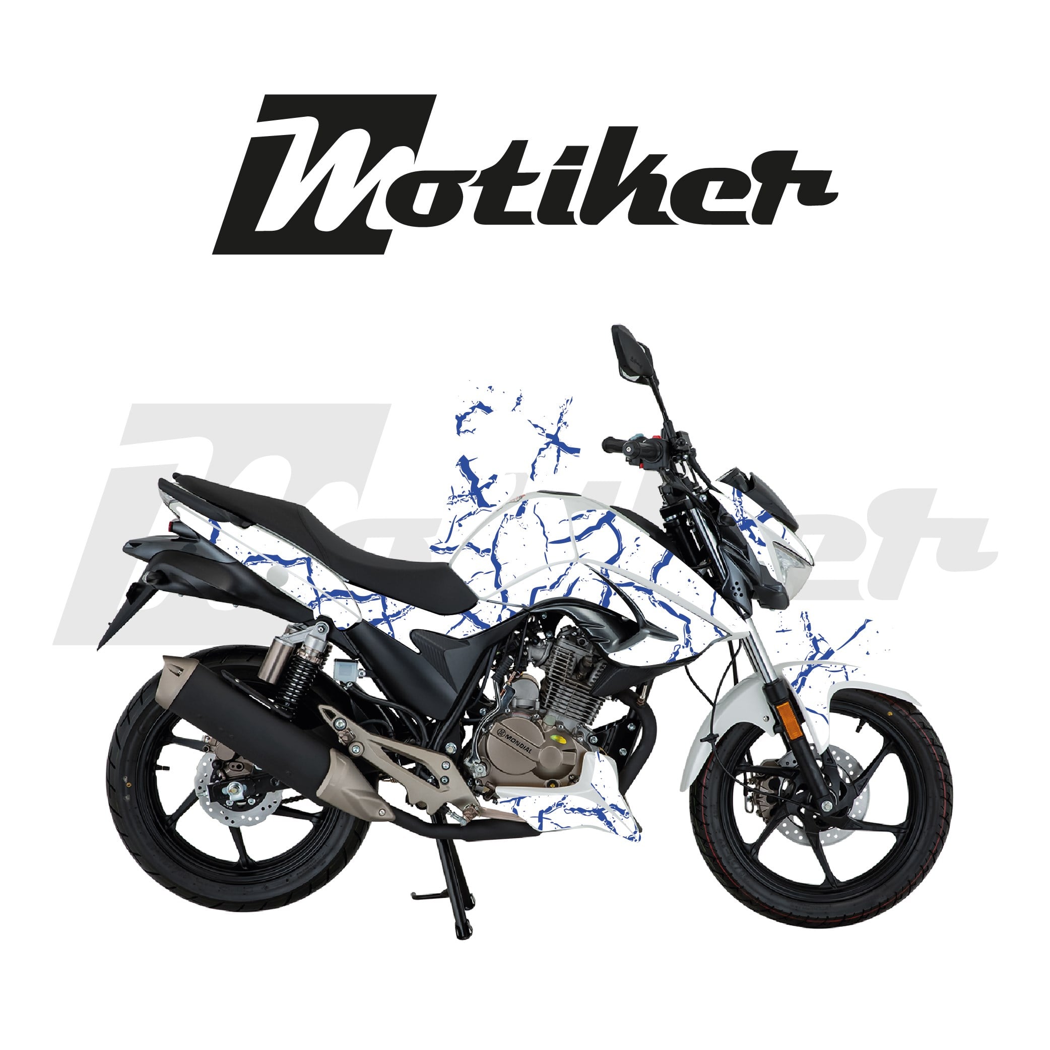 Mondial Drift L Beyaz Zemin Mavi Şimşek Tasarımı Parçalı Kaplama Sticker Etiket Modeli