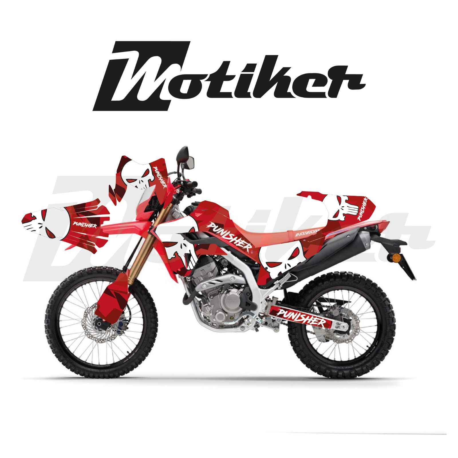 Honda CRF 250L 2021-2026 Model Adventure Kamuflaj Kırmızı Punisher Tasarımı Sticker Etiket Modeli  