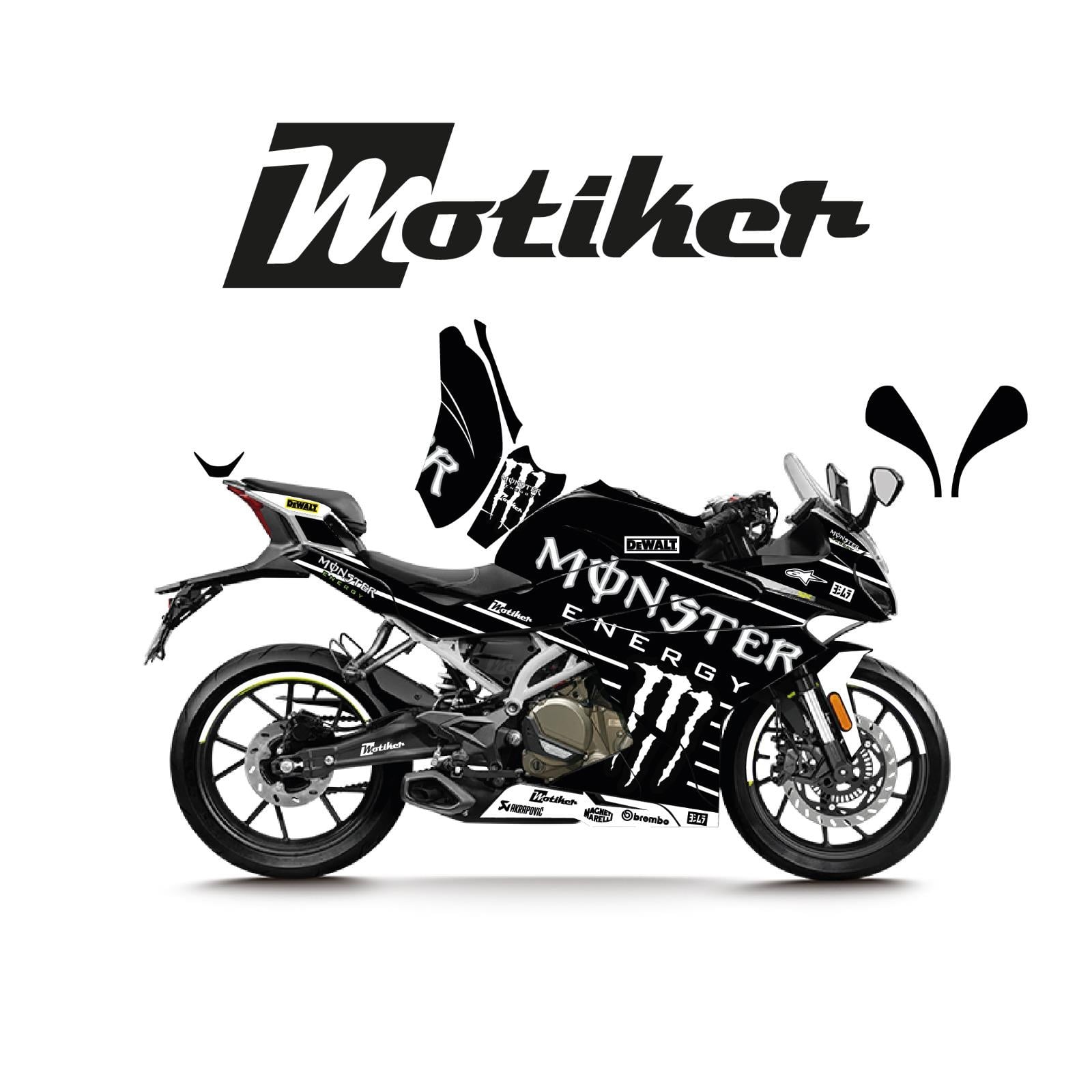 CFMOTO 250SR Monster Siyah Beyaz Tasarım Sticker Etiket Modeli