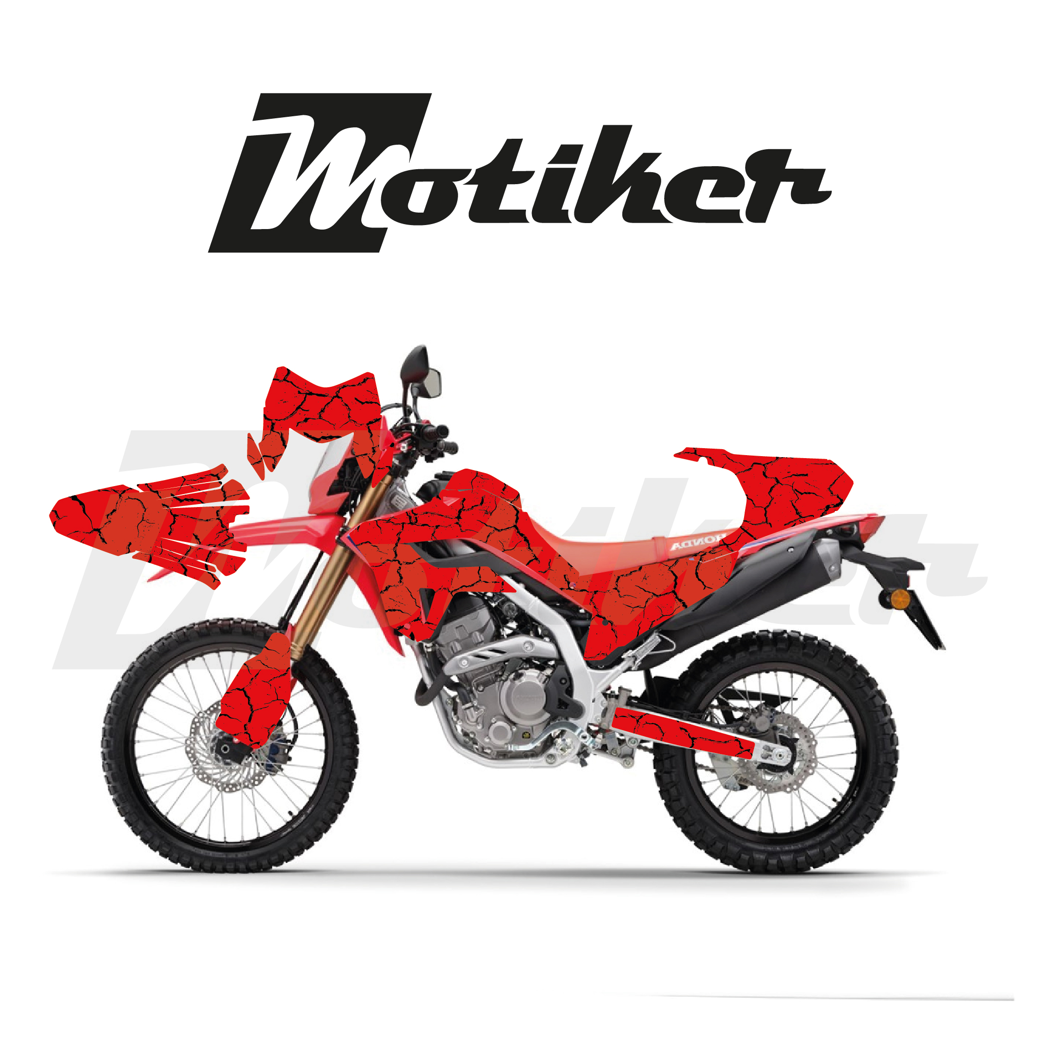 Honda CRF 250L 2021-2026 Model Şimşek Tasarım Kırmızı Zemin Üstü Siyah Sticker Etiket Modeli 
