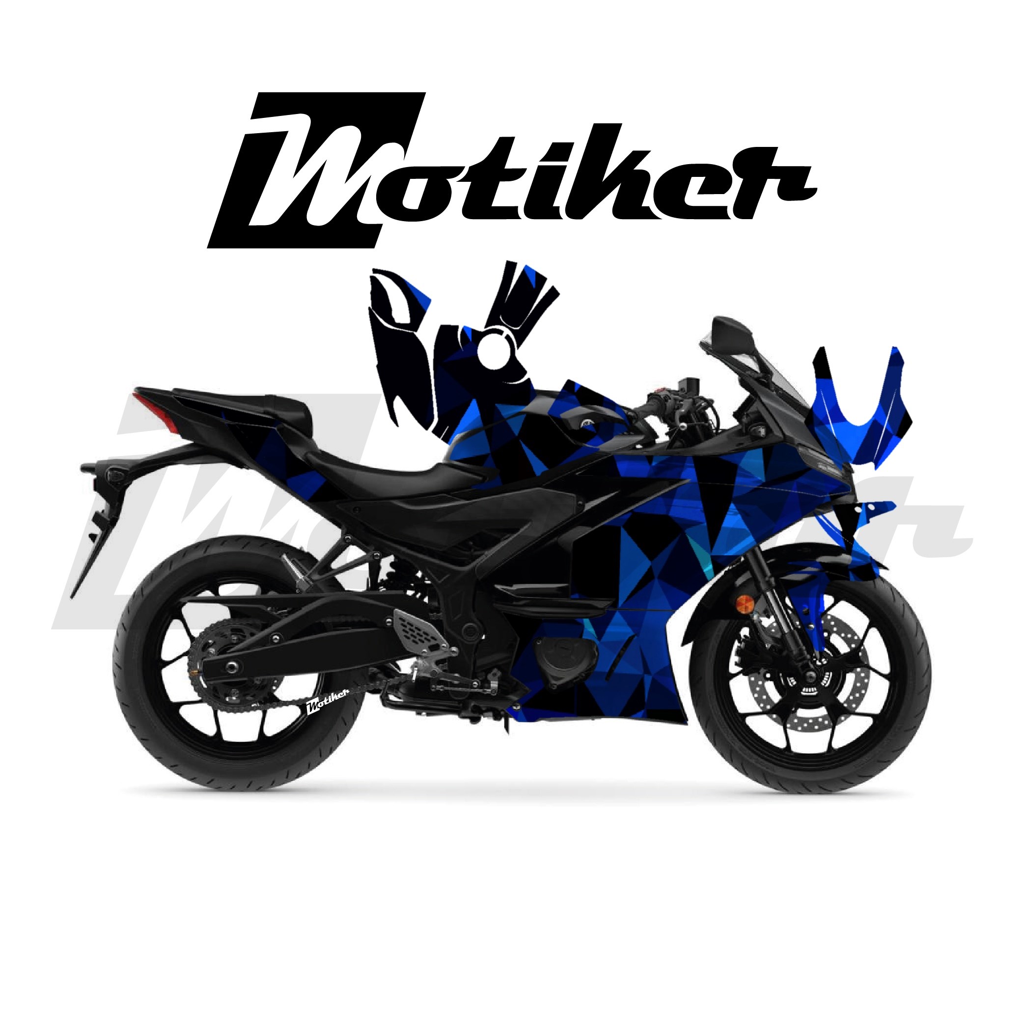 Yamaha YZF R25 Parçalı Kaplama Sticker Etiket Modeli Poligon Desen 5 (MTK9366)