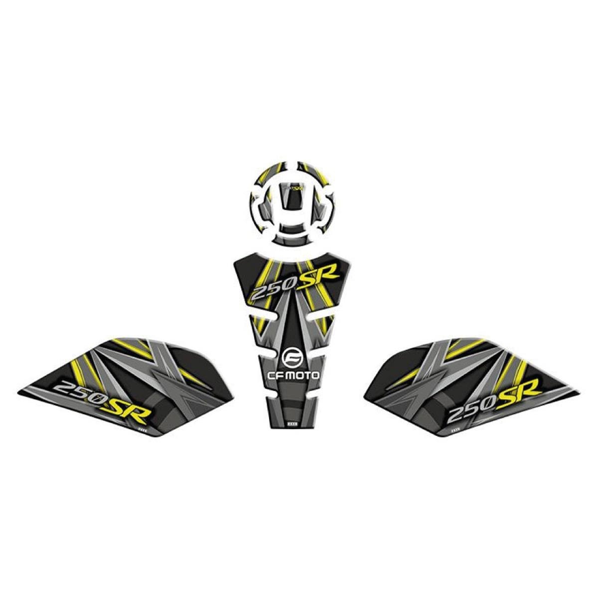 CF MOTO 250 SR 2020- 2023 UYUMLU Tank Pad SET Dinamik Dinamik Sarı-Gri Detaylı