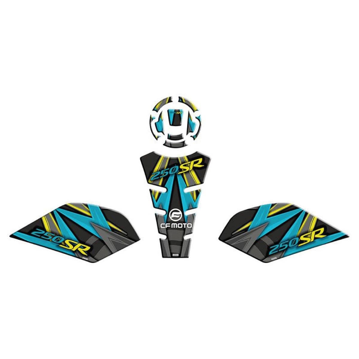CF MOTO 250 SR 2020- 2023 UYUMLU Tank Pad SET Dinamik Dinamik Mavi Gri Karışık Detaylı