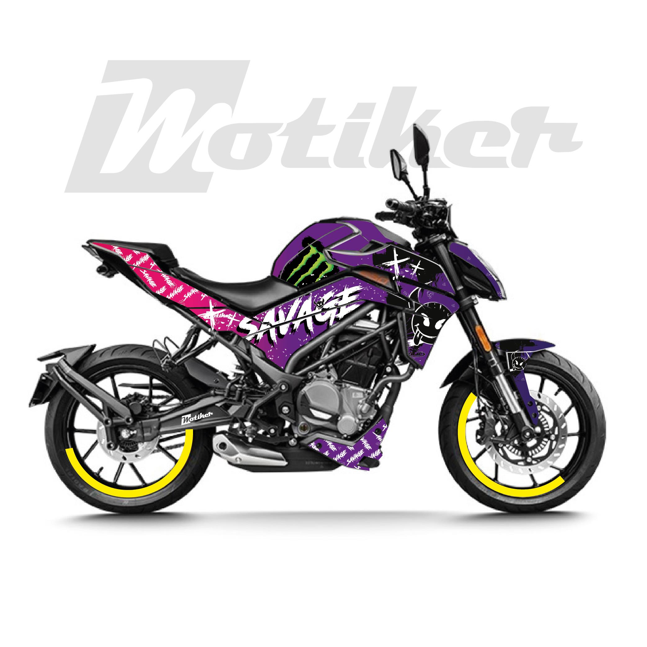 250 NKCF MOTO NK250 Savage HJC Pembe Mor Parçalı Kaplama Sticker Etiket Modeli  2023 2.Kasa Uyumlu 