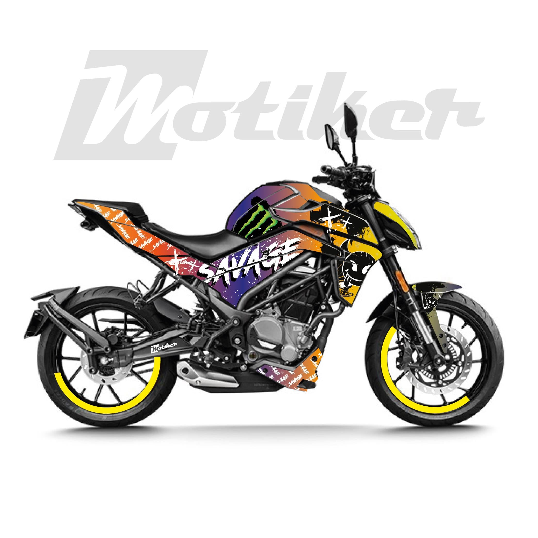 250 NKCF MOTO NK250 Savage HJC Turuncu Mavi Parçalı Kaplama Sticker Etiket Modeli  2023 2.Kasa Uyumlu 