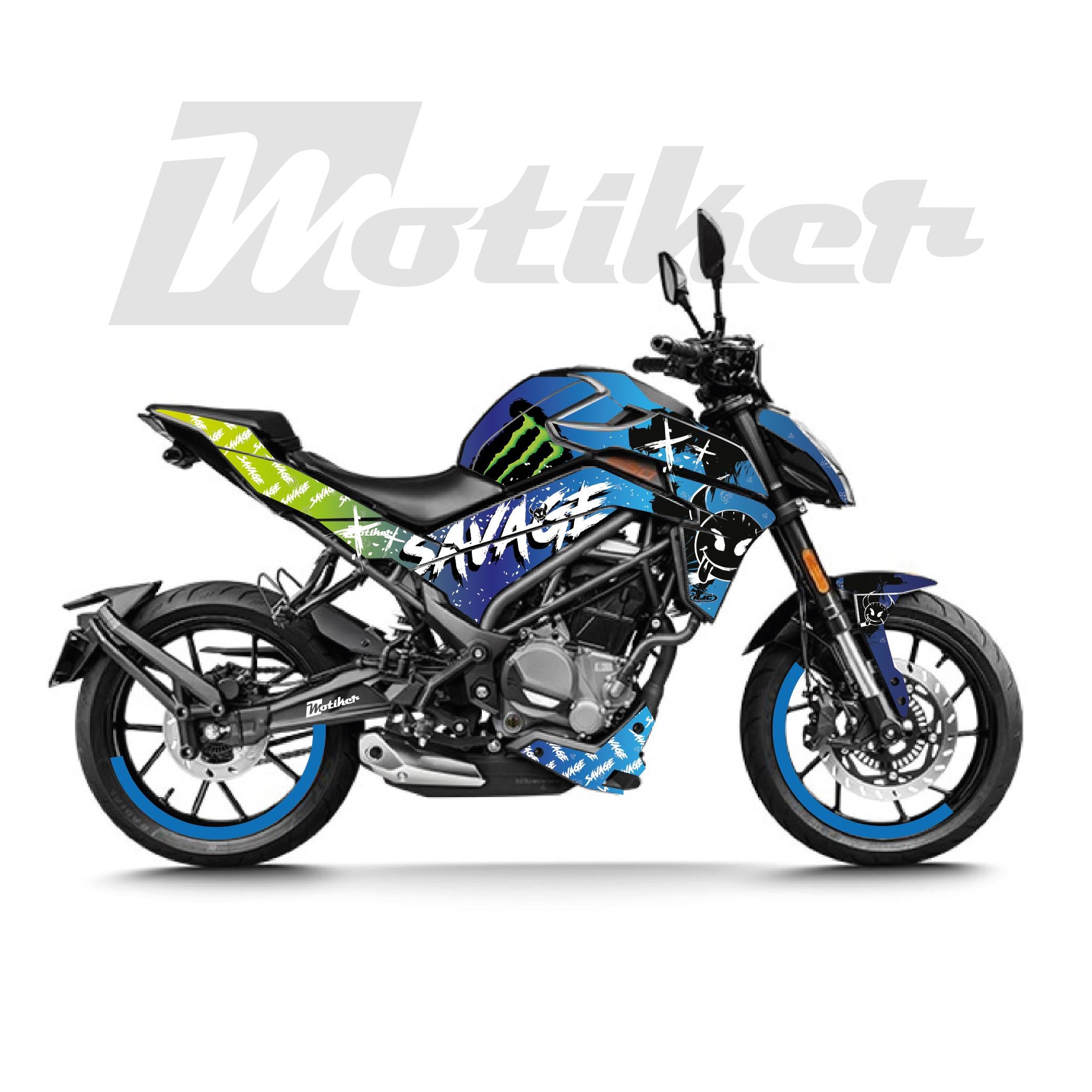 250 NKCF MOTO NK250 Savage HJC Yeşil Mavi Parçalı Kaplama Sticker Etiket Modeli  2023 2.Kasa Uyumlu 