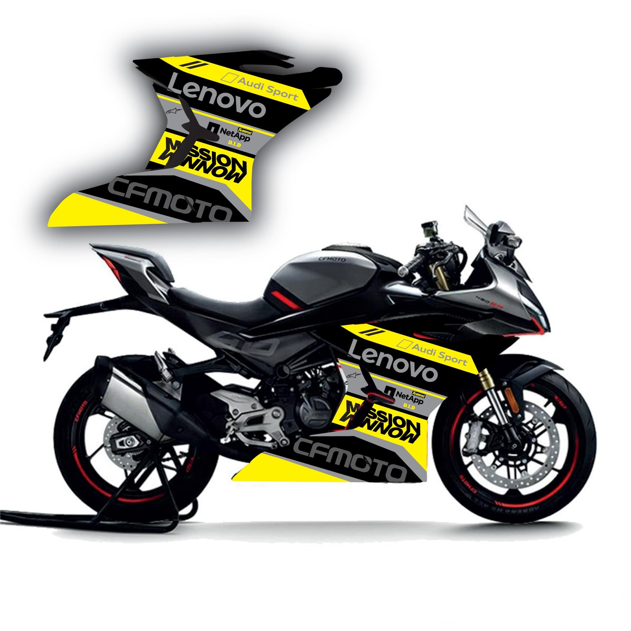 MotosikletCF Moto SR450 Lenovo Yan Ön Grenaj Sticker Etiket Model Sarı