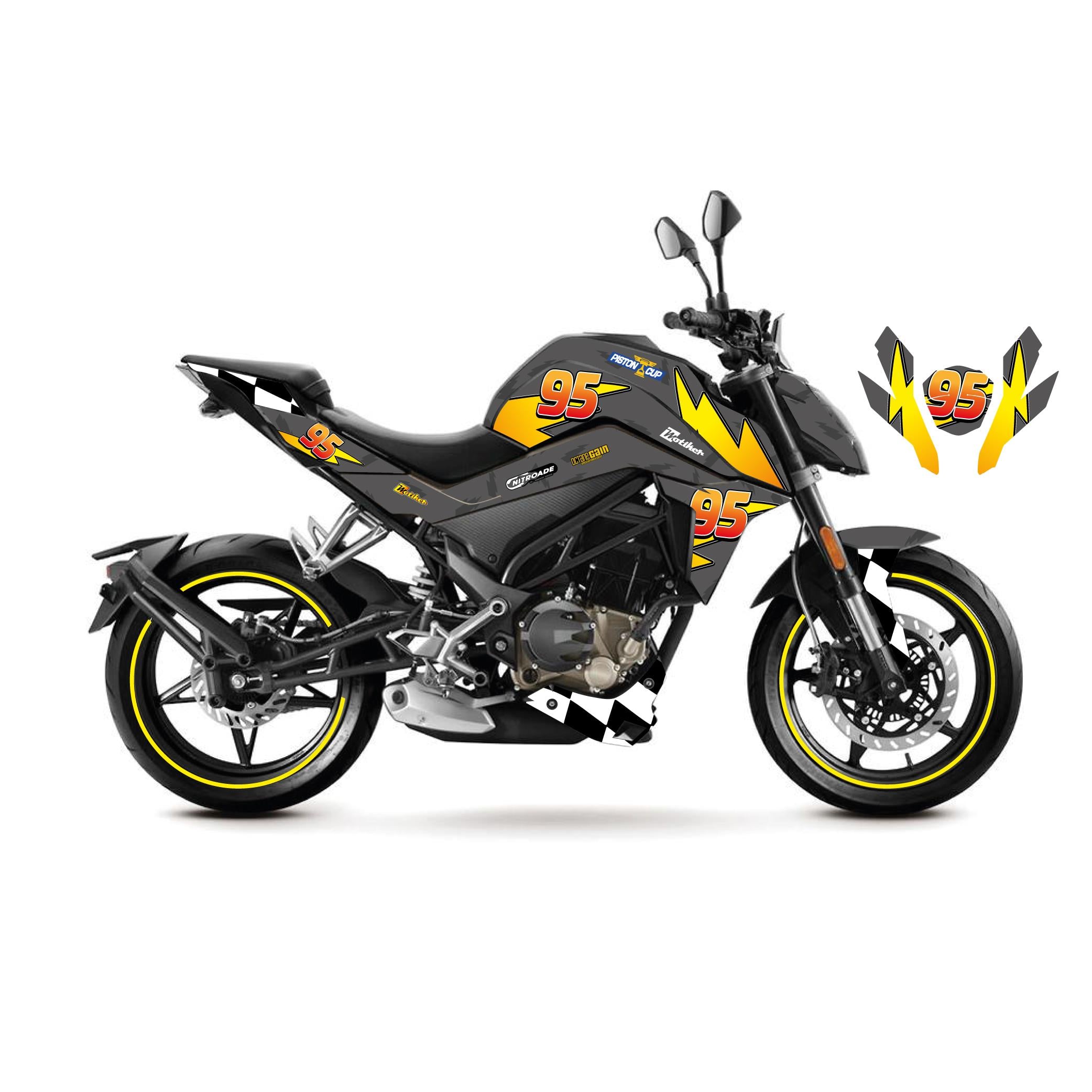 250 NKCFMOTO 250NK McQueen Gri Sticker Parçalı Motosiklet Kaplama Etiket Modeli