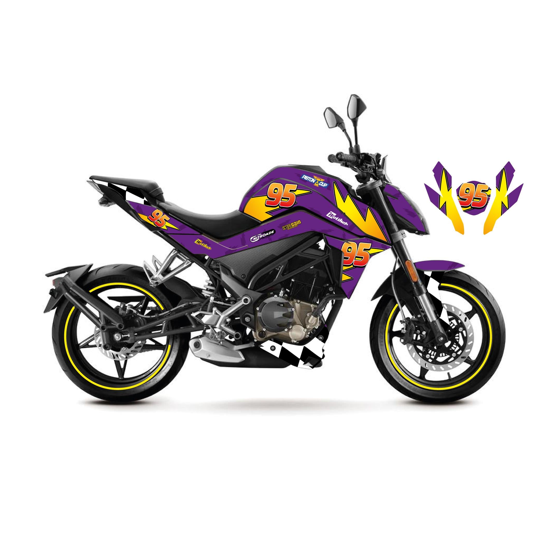 250 NKCFMOTO 250NK McQueen Mor Sticker Parçalı Motosiklet Kaplama Etiket Modeli