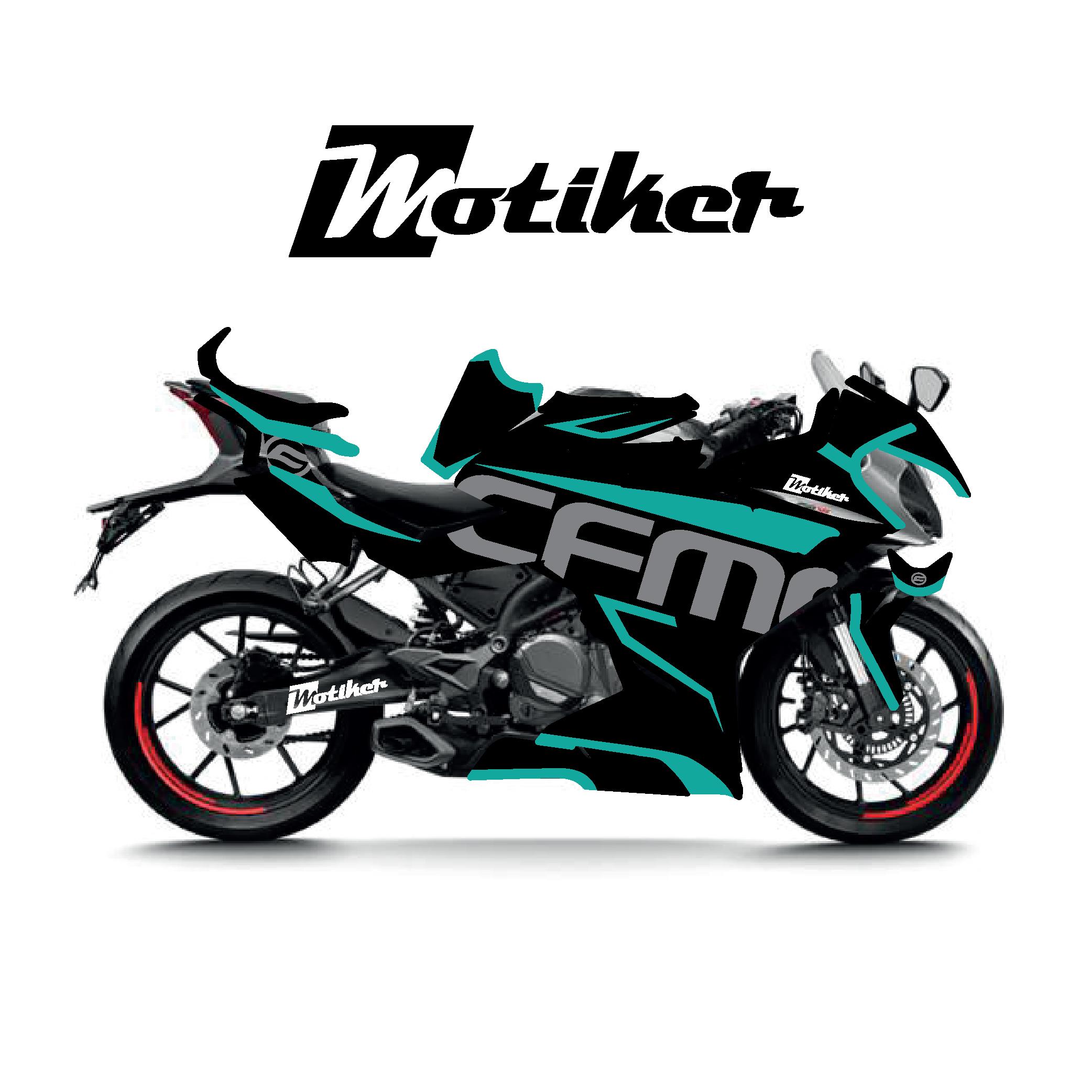250SRCFMOTO 250SR Turkuaz Desenli Parçalı Kaplama Sticker Etiket Modeli Turkuaz Gri Siyah