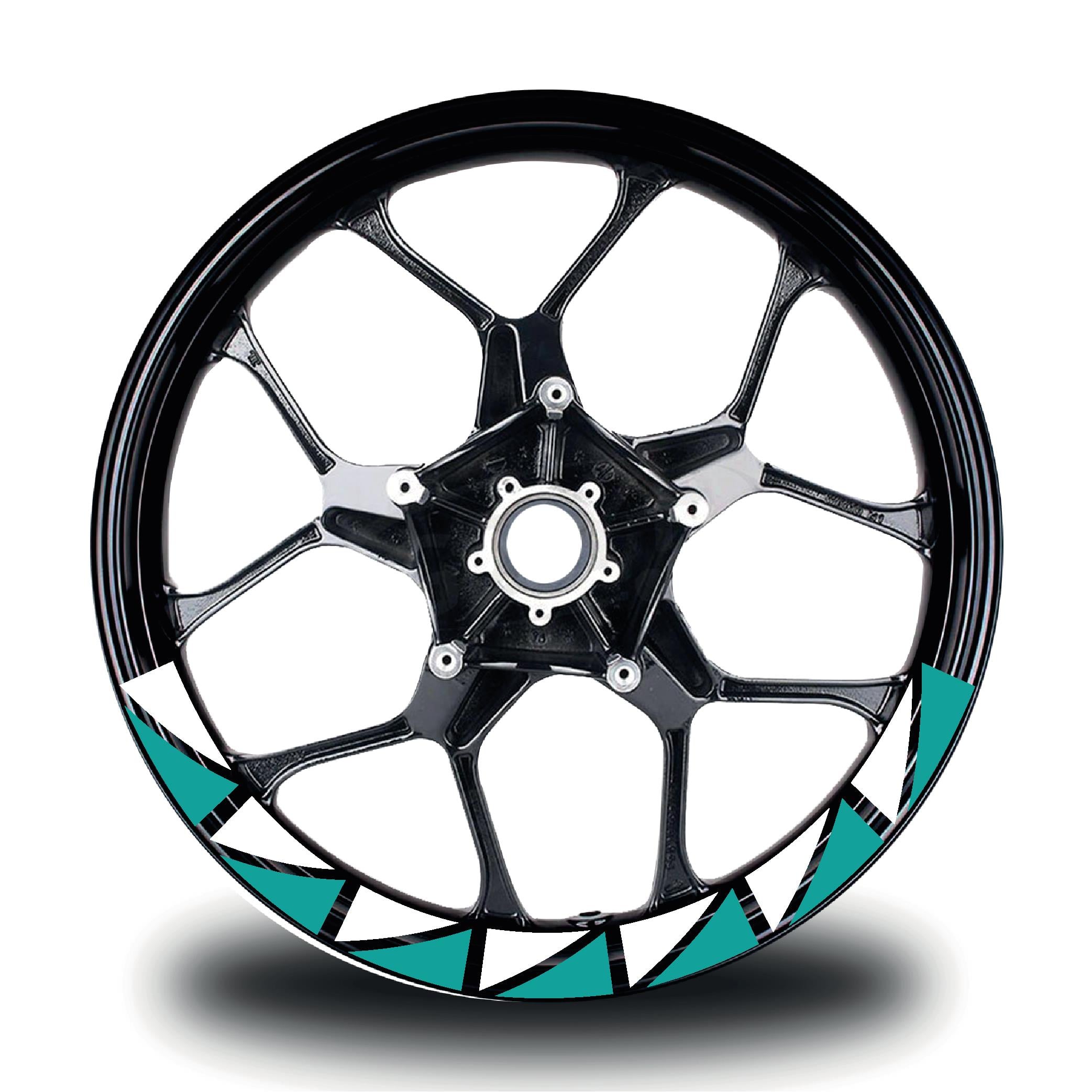 CFMOTO 450SR Jant Sticker Yarım Daire İç & Dış Üçgen Kaplama Etiket Modeli Turkuaz - Beyaz