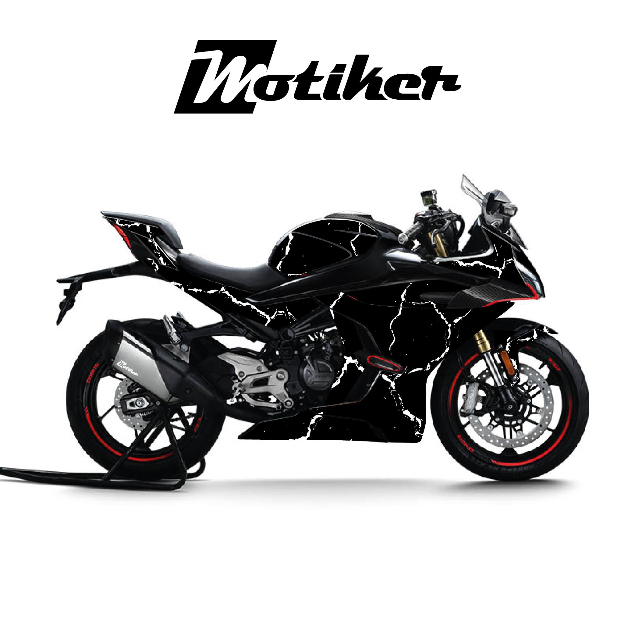 450SRCFMOTO 450SR Kaplama Motosiklet Sticker Etiket Modeli Şimşek Desen Beyaz