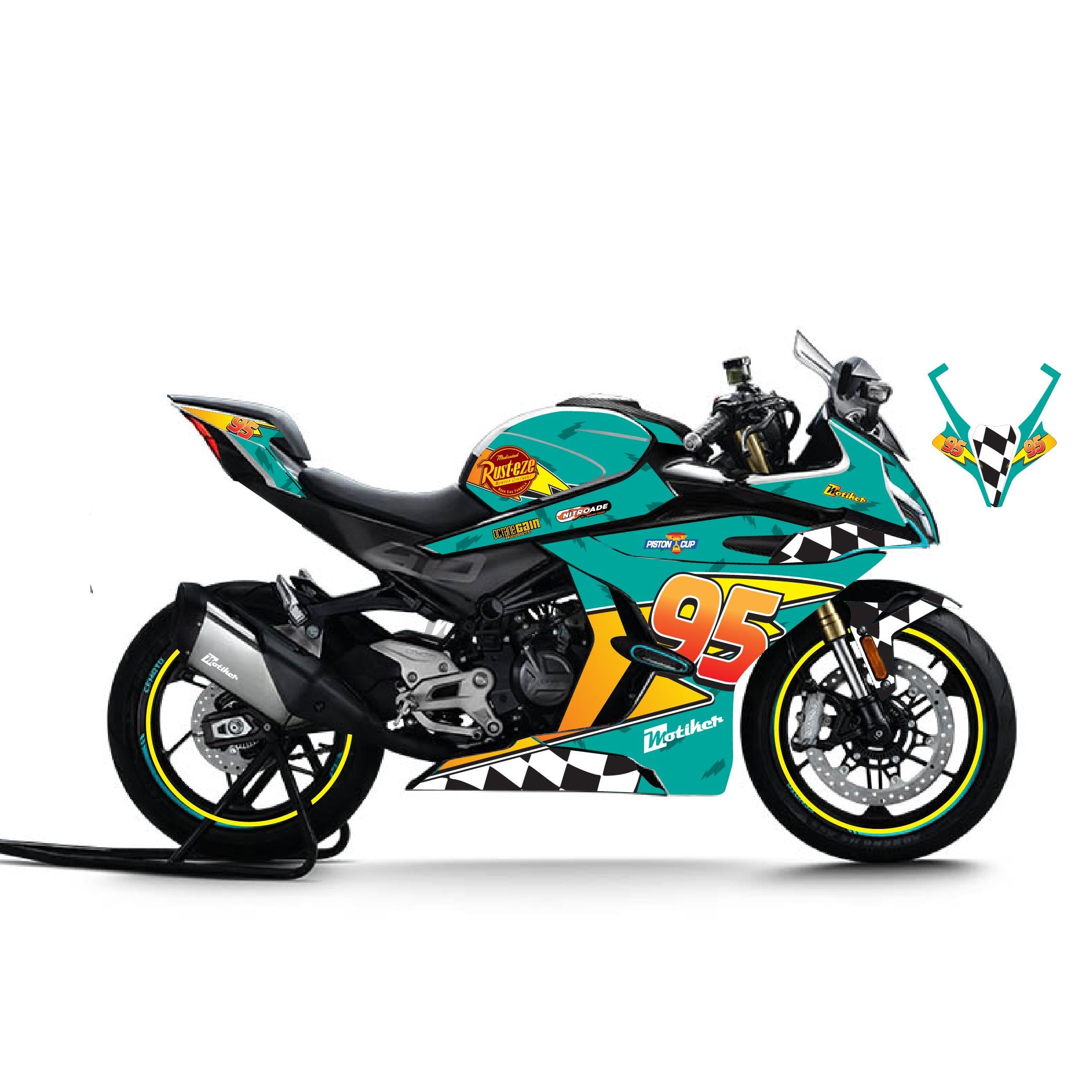 450SRCFMOTO 450SR McQueen Turkuaz Sticker Parçalı Motosiklet Kaplama Etiket Modeli