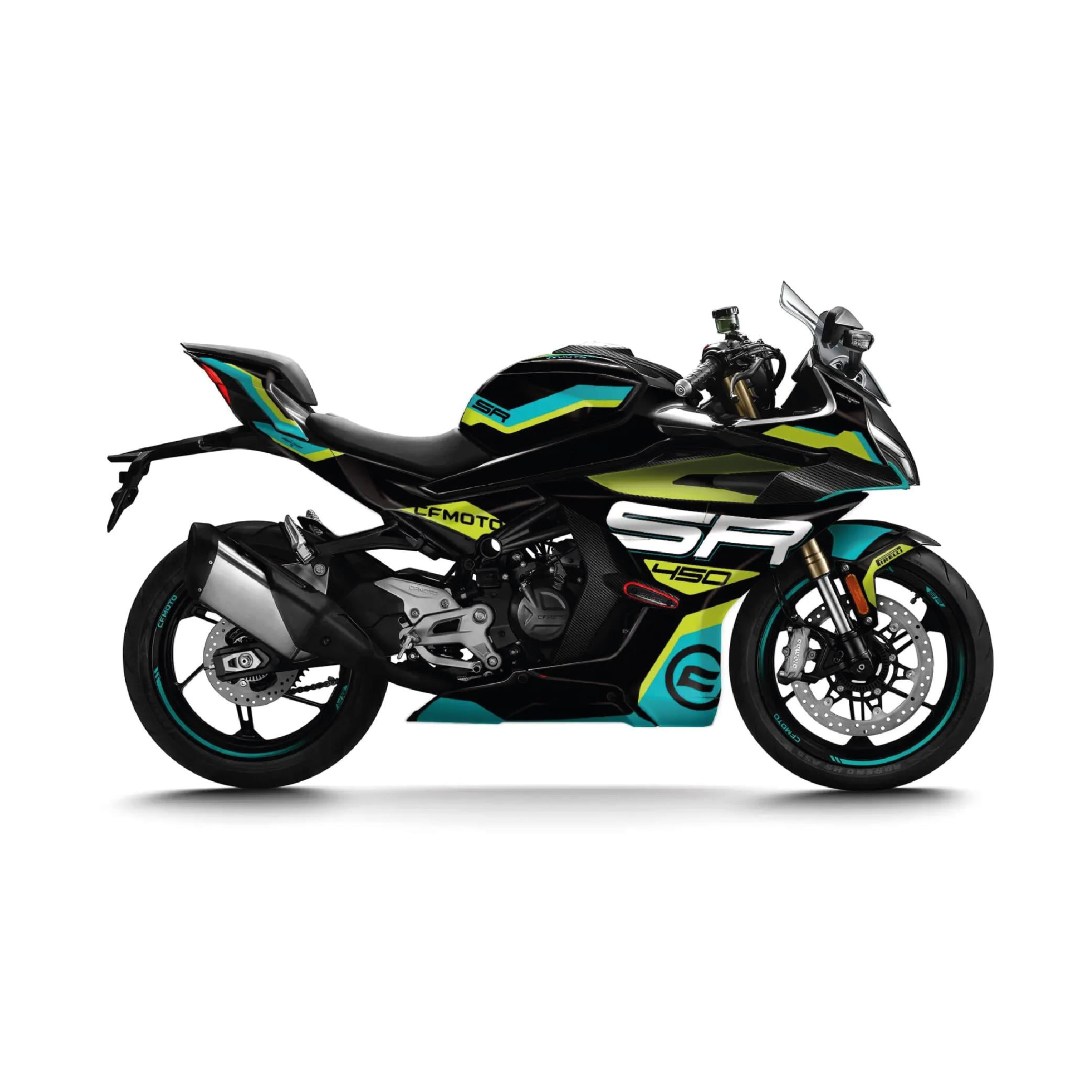 450SRCFMOTO 450SR Unique Tasarım Motosiklet Kaplama Sticker Etiket Modeli Turkuaz Neon Sarı