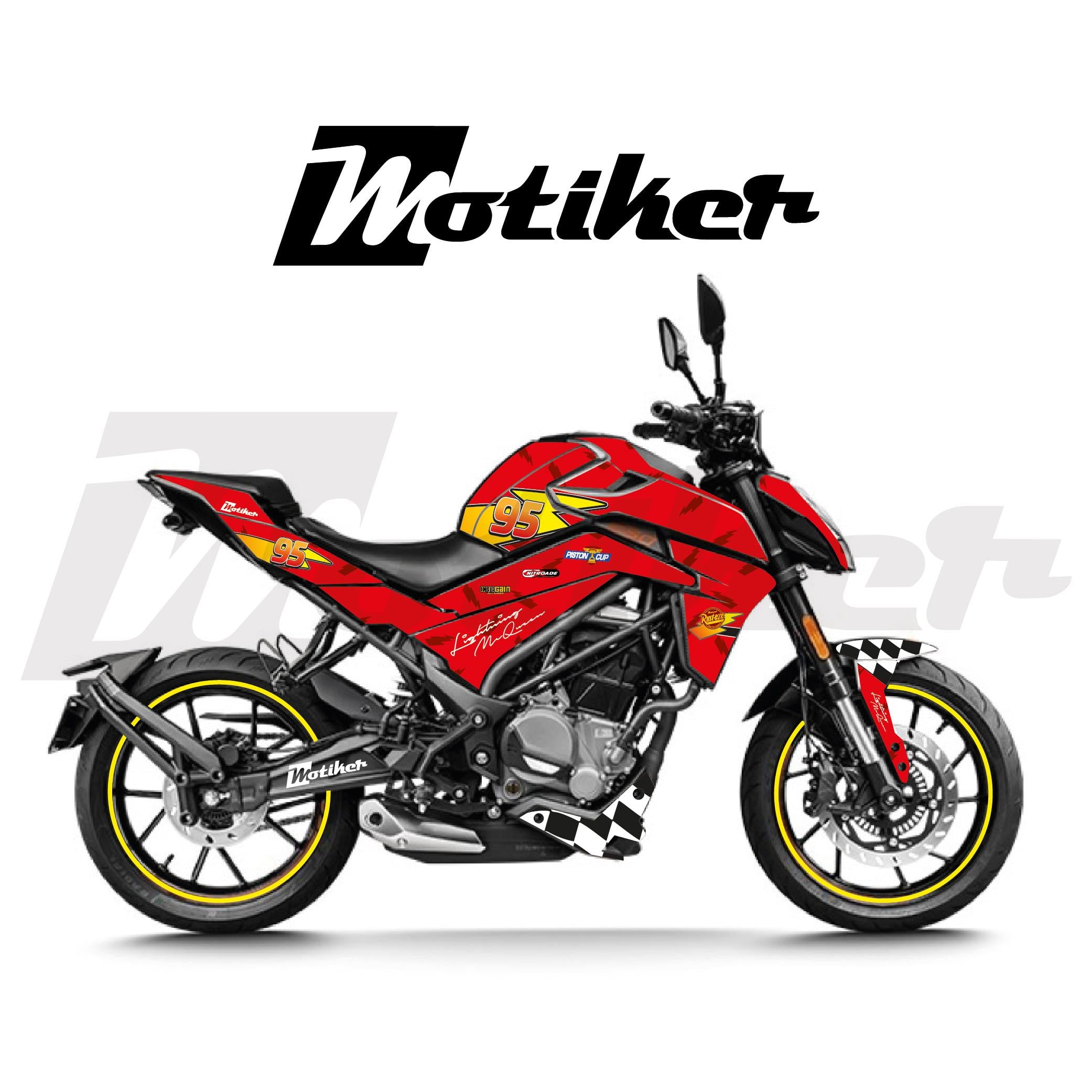 250 NKCFMOTO NK250 2024-2025 Yeni Kasa Parçalı Kaplama Sticker Etiket Modeli Kırmızı - Sarı Renk McQueen Tasarım 