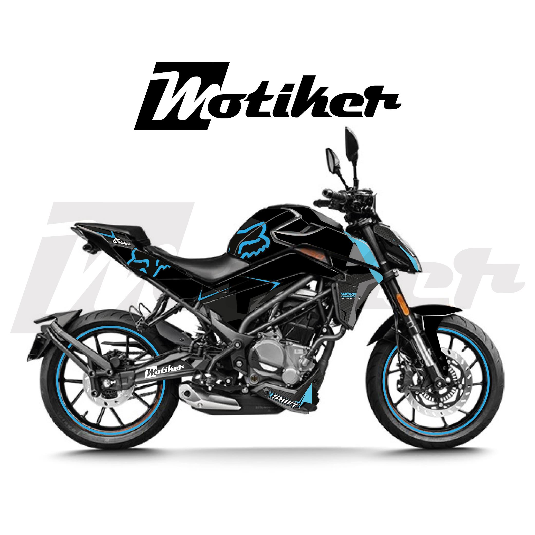 250 NKCFMOTO NK250 2024-2025 Yeni Kasa Parçalı Kaplama Sticker Etiket Modeli Gri - Turkuaz Renk Fox Divided Tasarım