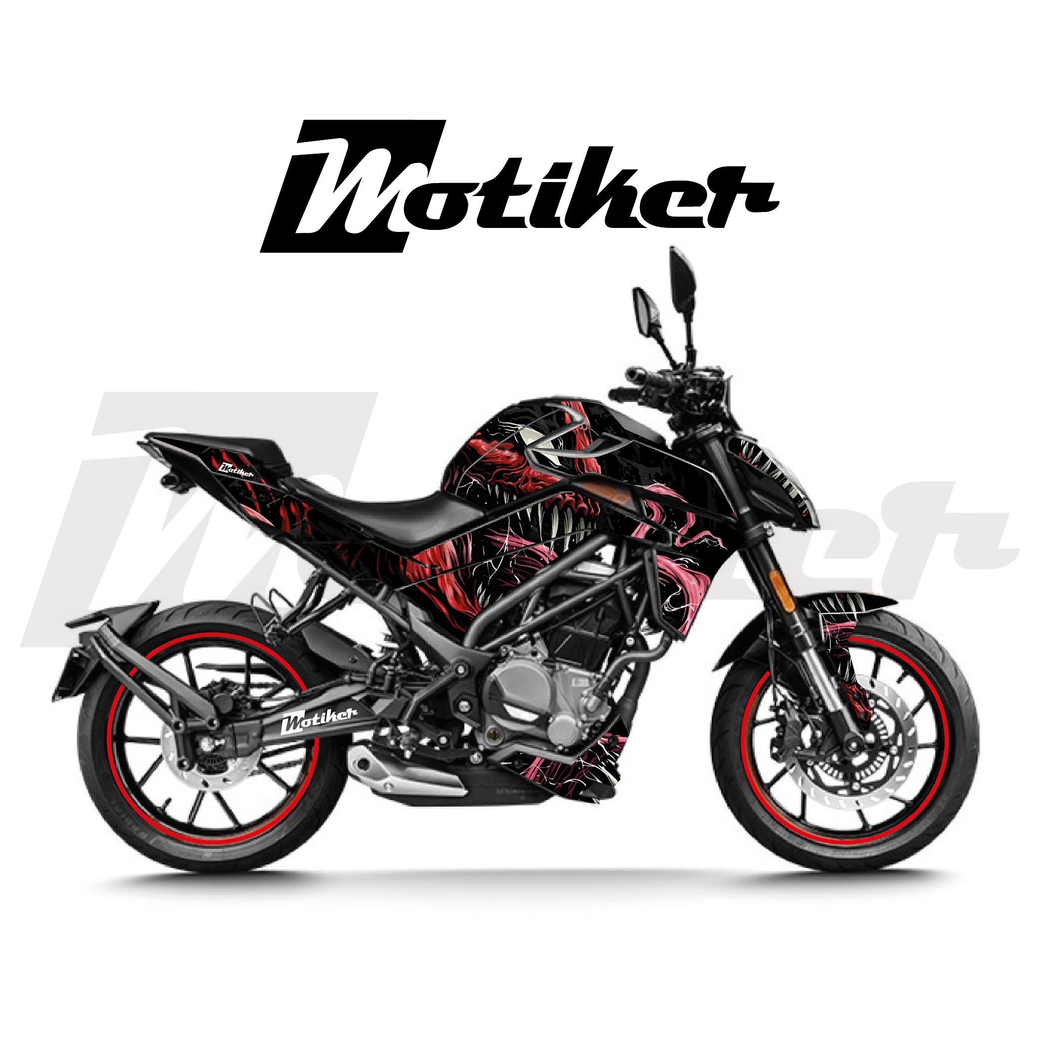 250 NKCFMOTO NK250 2024-2025 Yeni Kasa Parçalı Kaplama Sticker Etiket Modeli Siyah - Kırmızı Renk Reality Venom Tasarım