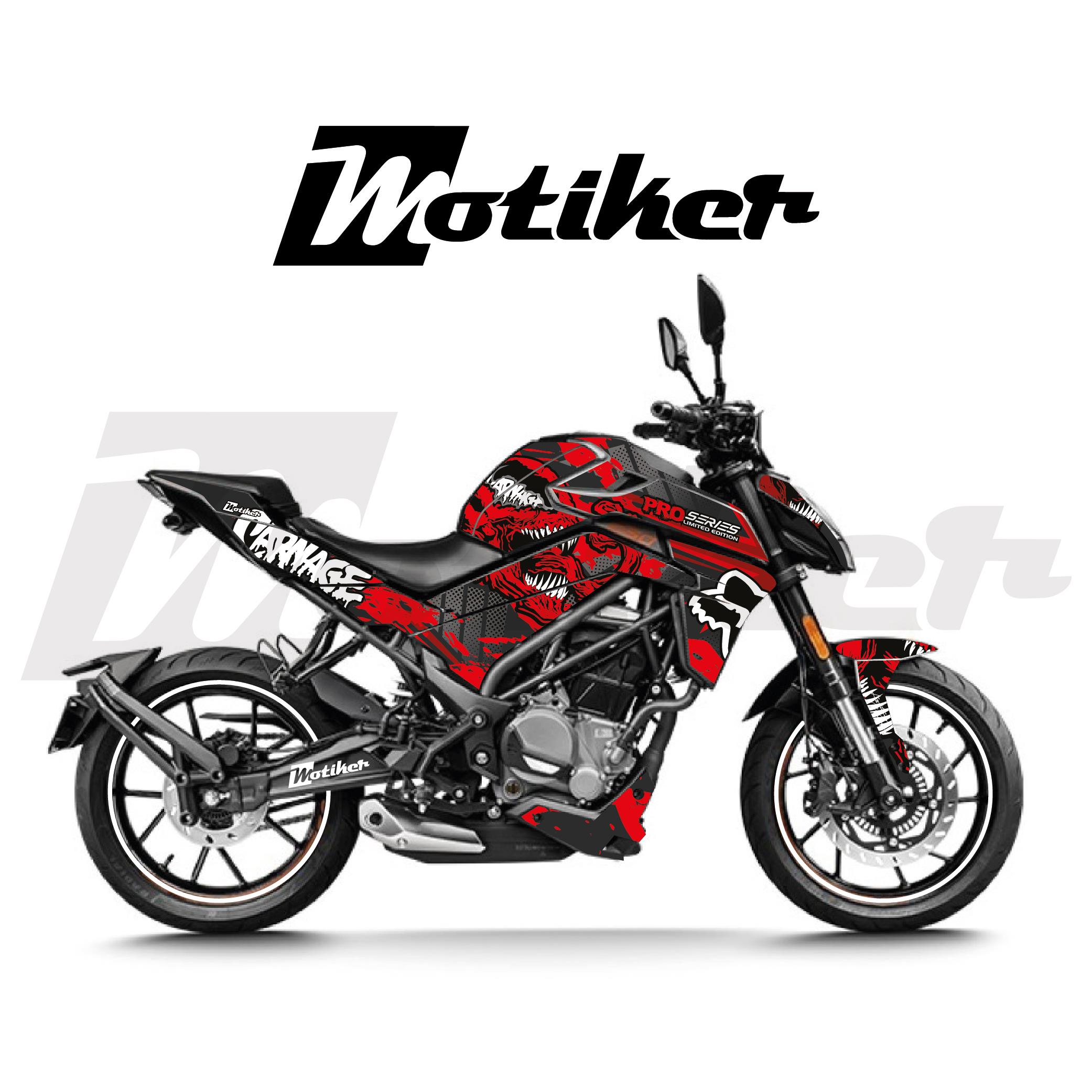 250 NKCFMOTO NK250 2024-2025 Yeni Kasa Parçalı Kaplama Sticker Etiket Modeli Kırmızı - Gri Renk Carnage Venom Tasarım