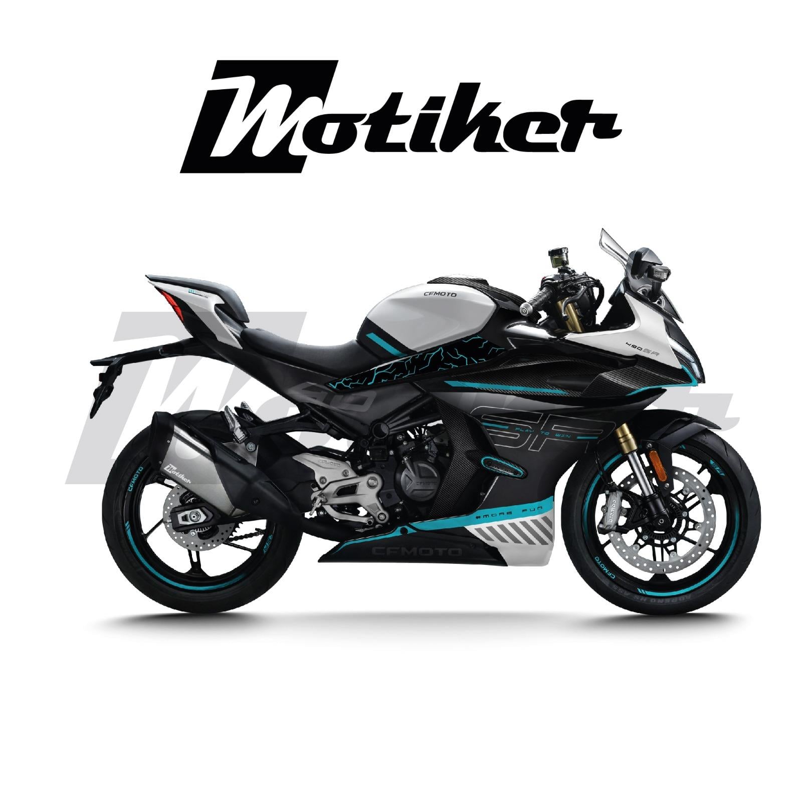 CFMOTO 450SR Orta Grenaj Turkuaz Şimşek Tasarım Sticker Etiket Modeli 