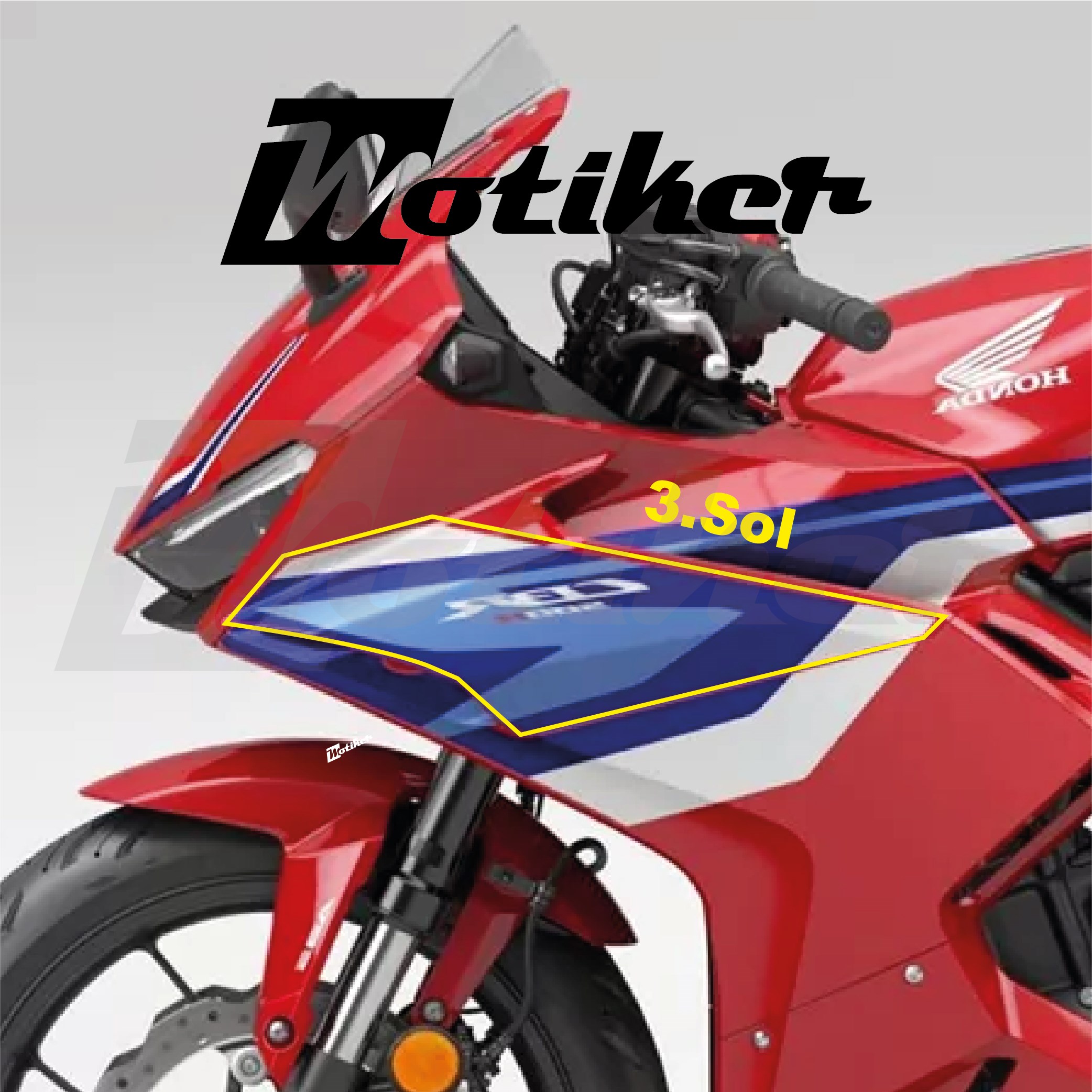 Honda CBR500R 2025-2026 Model Orjinal Tasarım Sol 3. Parça Sticker Etiket Modeli