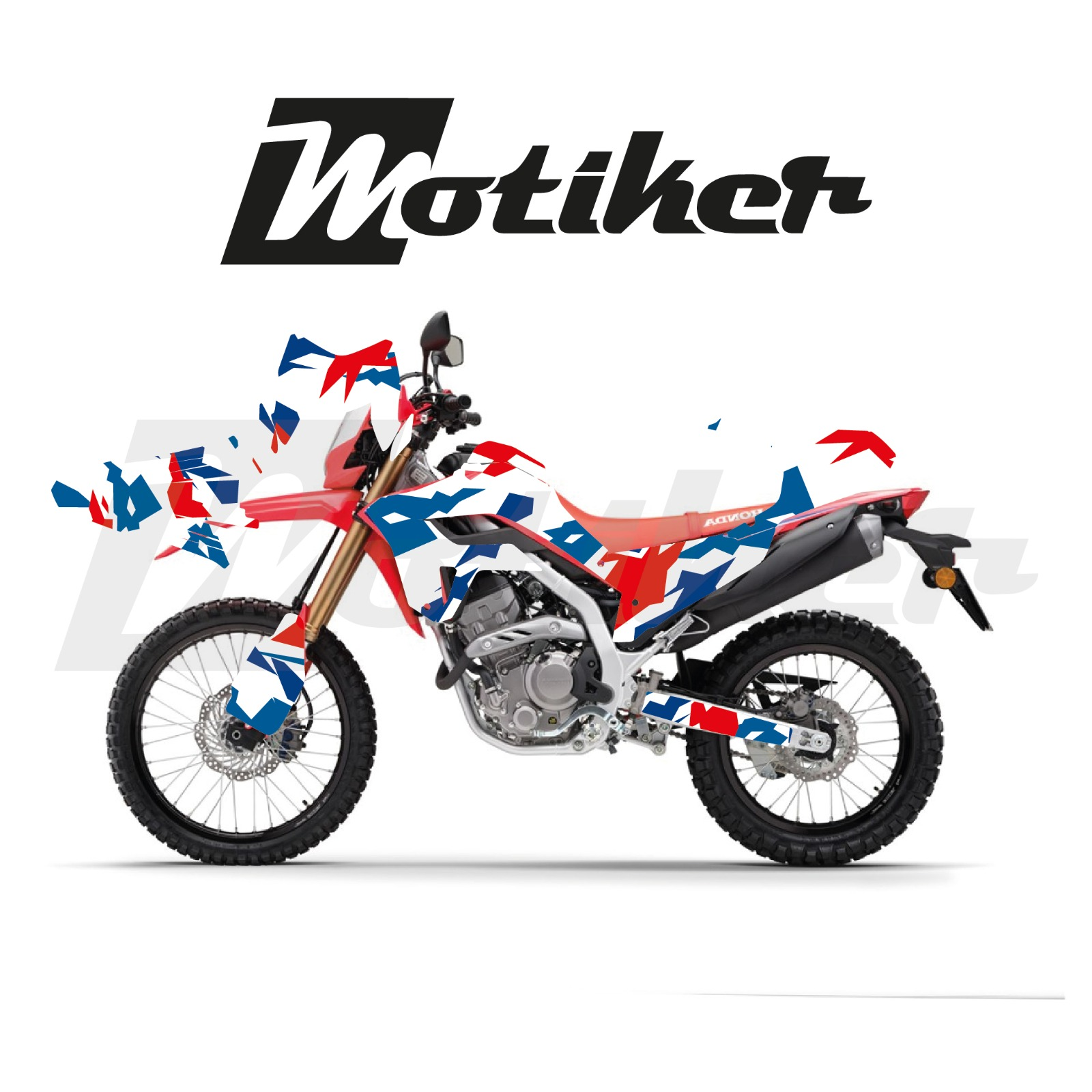 Honda CRF 250L 2021-2026 Model Adventure Kamuflaj Beyaz Mavi Kırmızı Tasarımı Sticker Etiket Modeli  