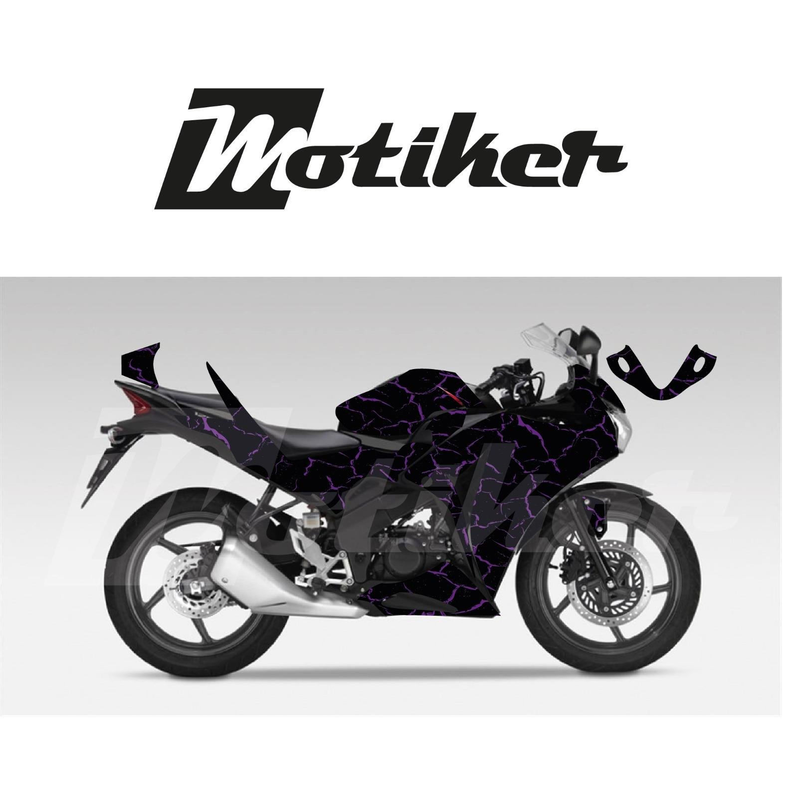 Honda CBR 125R Siyah Zemin Üstüne Mor Şimşek Desen Tasarım Sticker Etiket Modeli