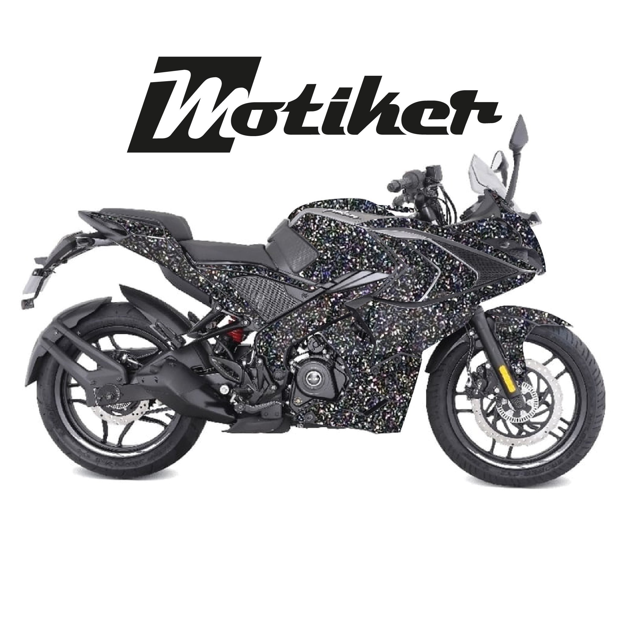 Bajaj Pulsar RS200 Siyah Simli Parçalı Kaplama Tasarımı Sticker Etiket Modeli