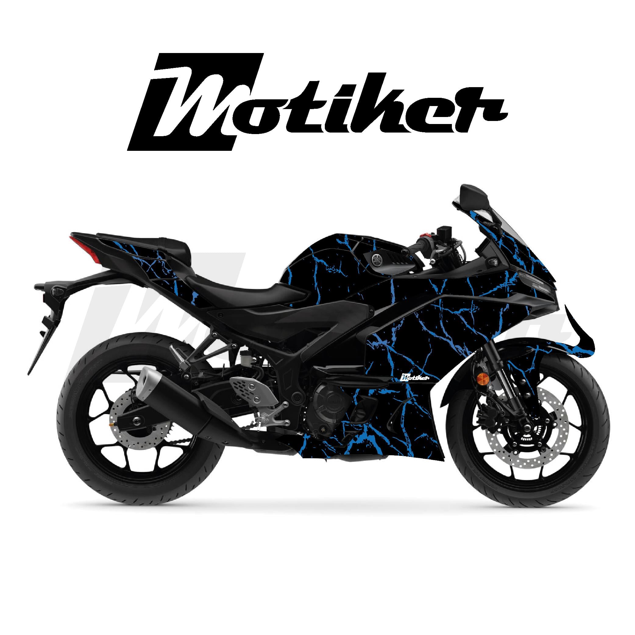 Yamaha YZF-R25 2025 Model Motosiklet Kaplama Sticker Etiket Parçalı Model Mavi Şimşek 
