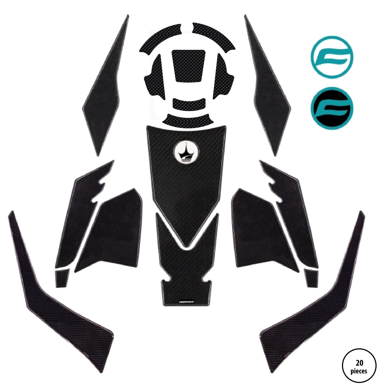 Grippatch CF Moto 250 NK (2023) Uyumlu Kaydırmaz 6D Karbon 20 Parça Tank Pad Seti GC17