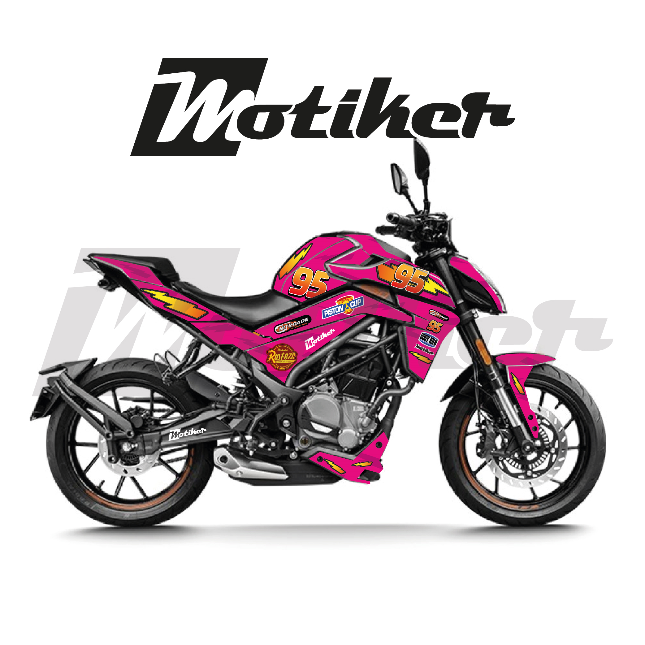 CF MOTO NK250 2023 - 2026 Model Şimşek McQueen Pembe Tasarımı Sticker Etiket Modeli
