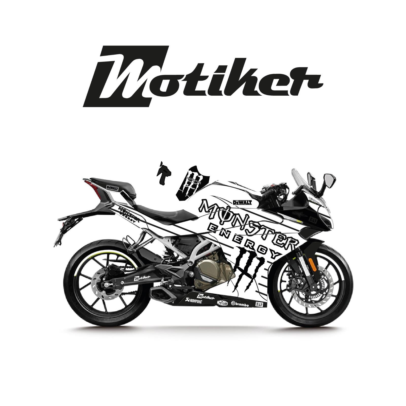 CFMOTO 250SR Monster Beyaz Siyah Çizgi  Tasarım Sticker Etiket Modeli