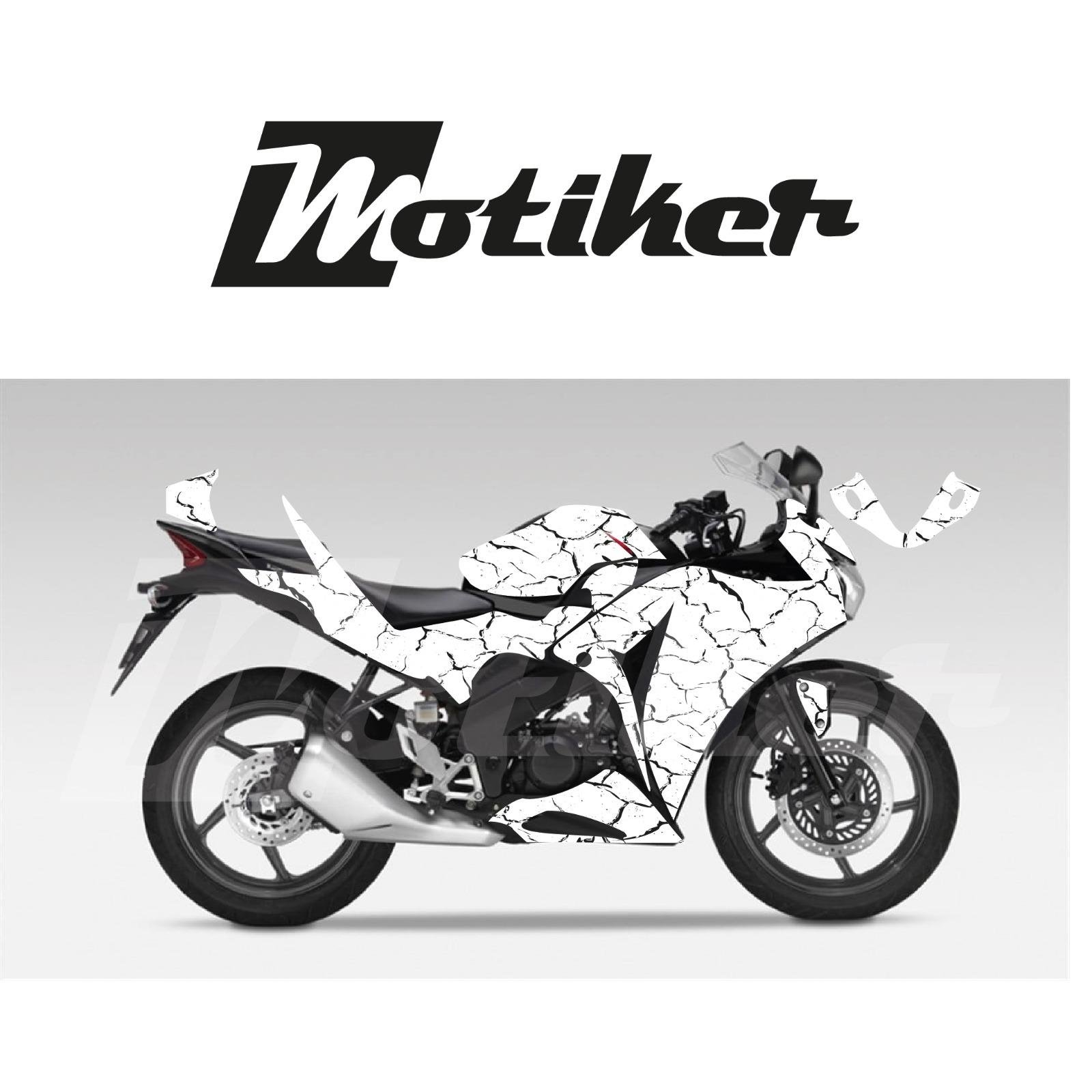 Honda CBR 125R Beyaz Zemin Üstüne Siyah Şimşek Desen Tasarım Sticker Etiket Modeli