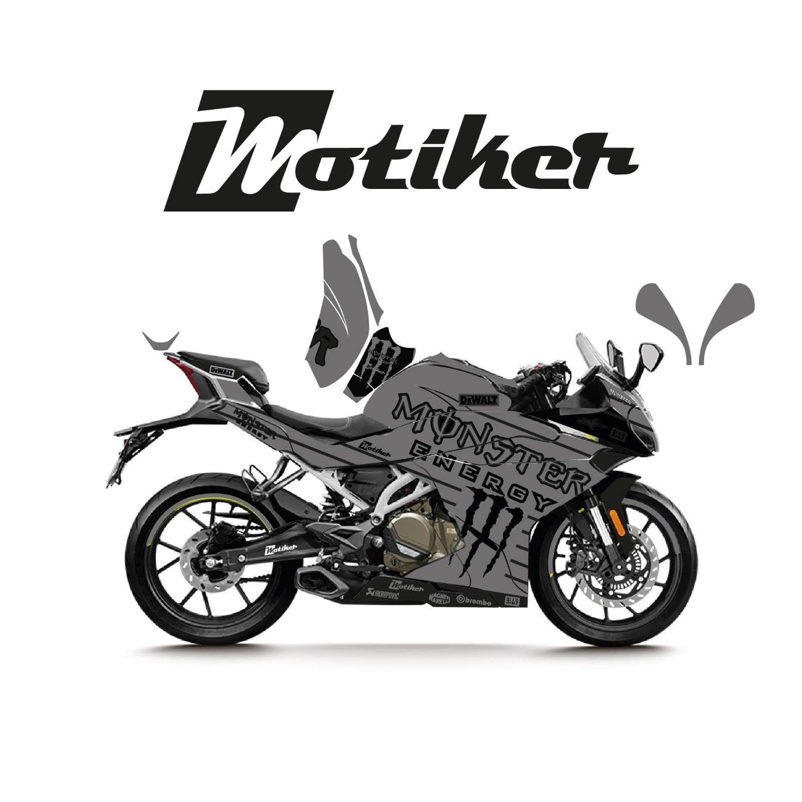CFMOTO 250SR Monster Gri Siyah Çizgi  Tasarım Sticker Etiket Modeli